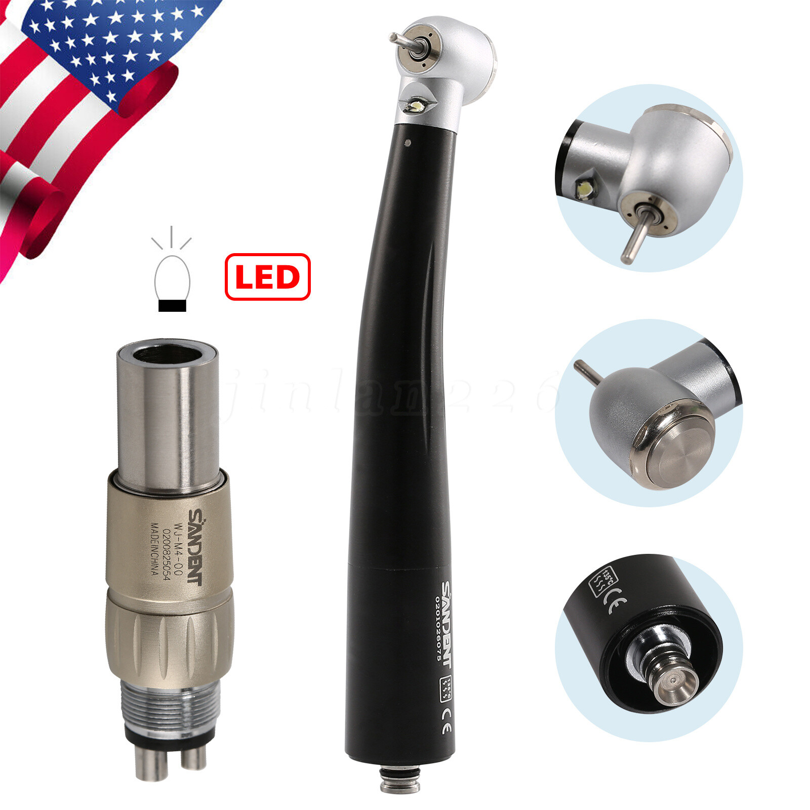 1-10PCS Dental High Speed LED E-generator Handpiece 3 Spray+4Holes Quick Coupler