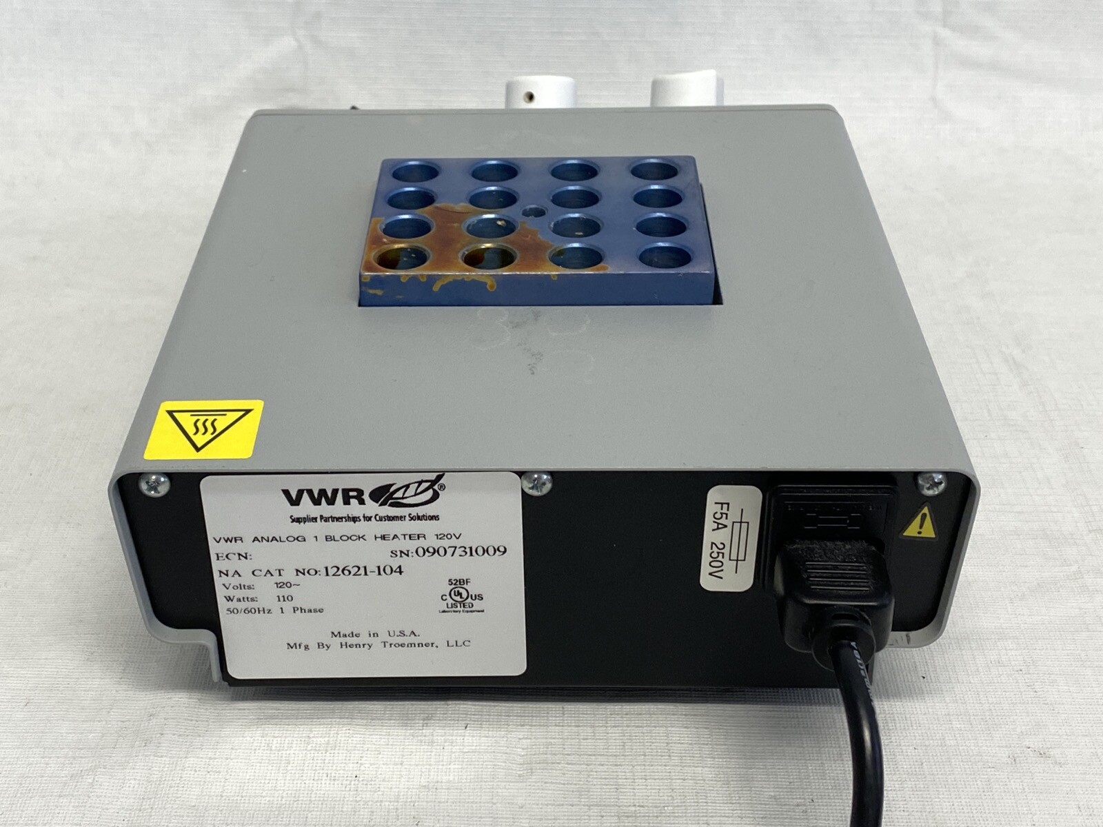 VWR Analog Dry Bath Block Heater Heatblock Variable 120V 110W 50/60Hz 12621-104