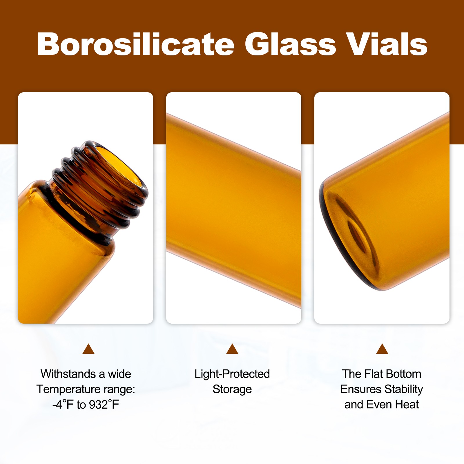 100 Pack 4ml Sample Vials 1 Dram Amber Glass Vials with Black PP Screw Caps US