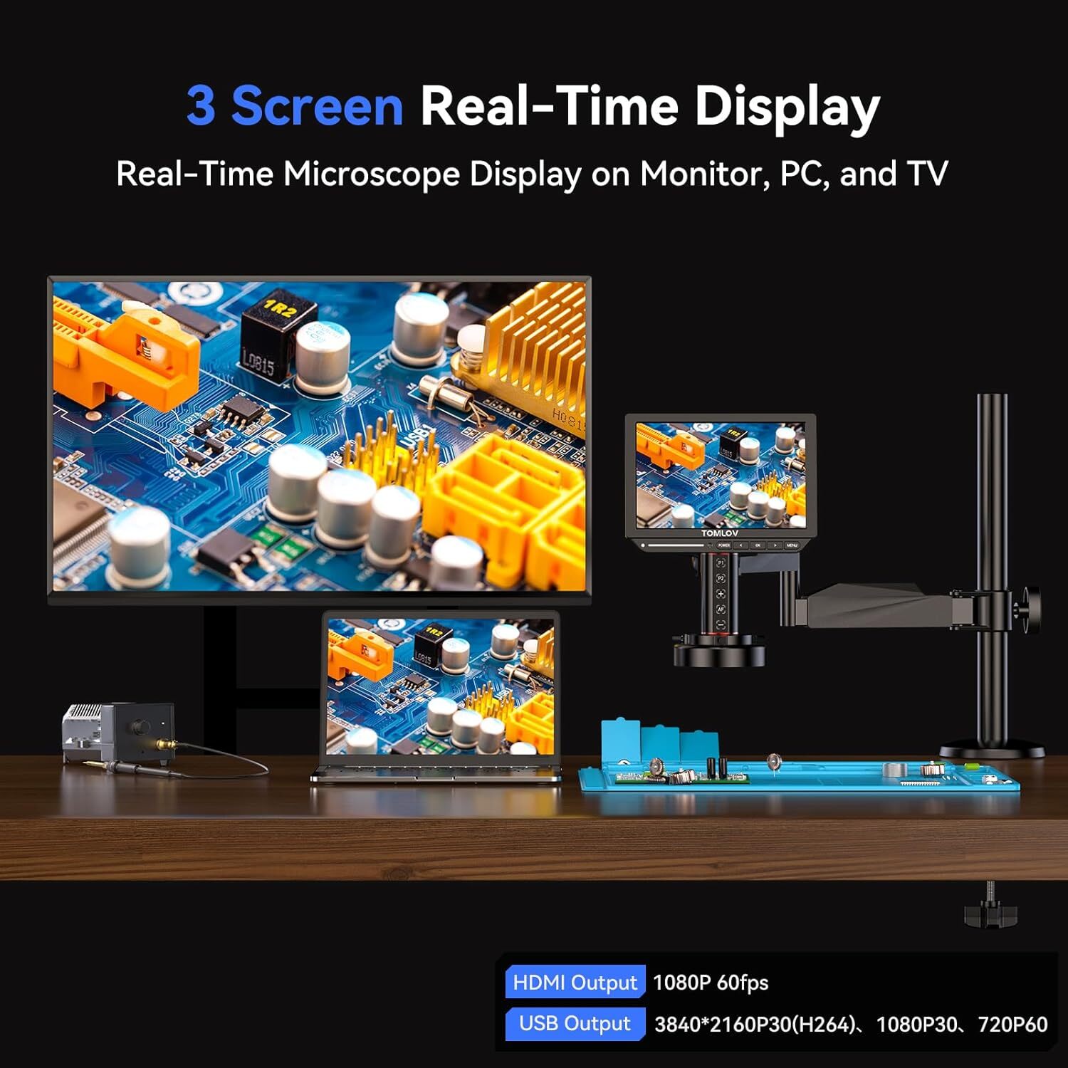 TOMLOV 2000X Autofocus 4K Digital Microscope 8″ HDMI Micro Soldering Coin 52MP