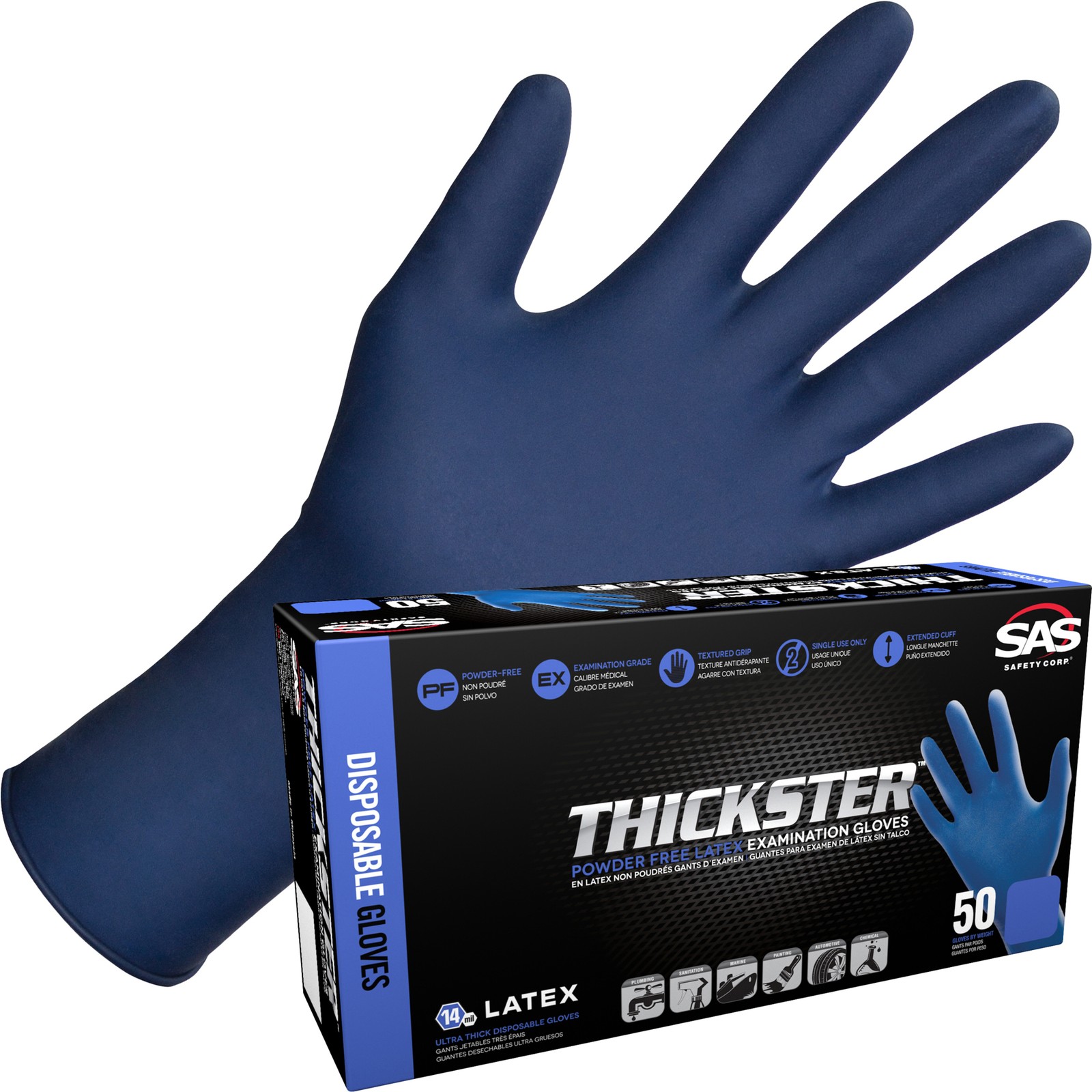 SAS Safety, Thickster Powder-Free Latex Disposable Gloves – 14 Mil, 12in.