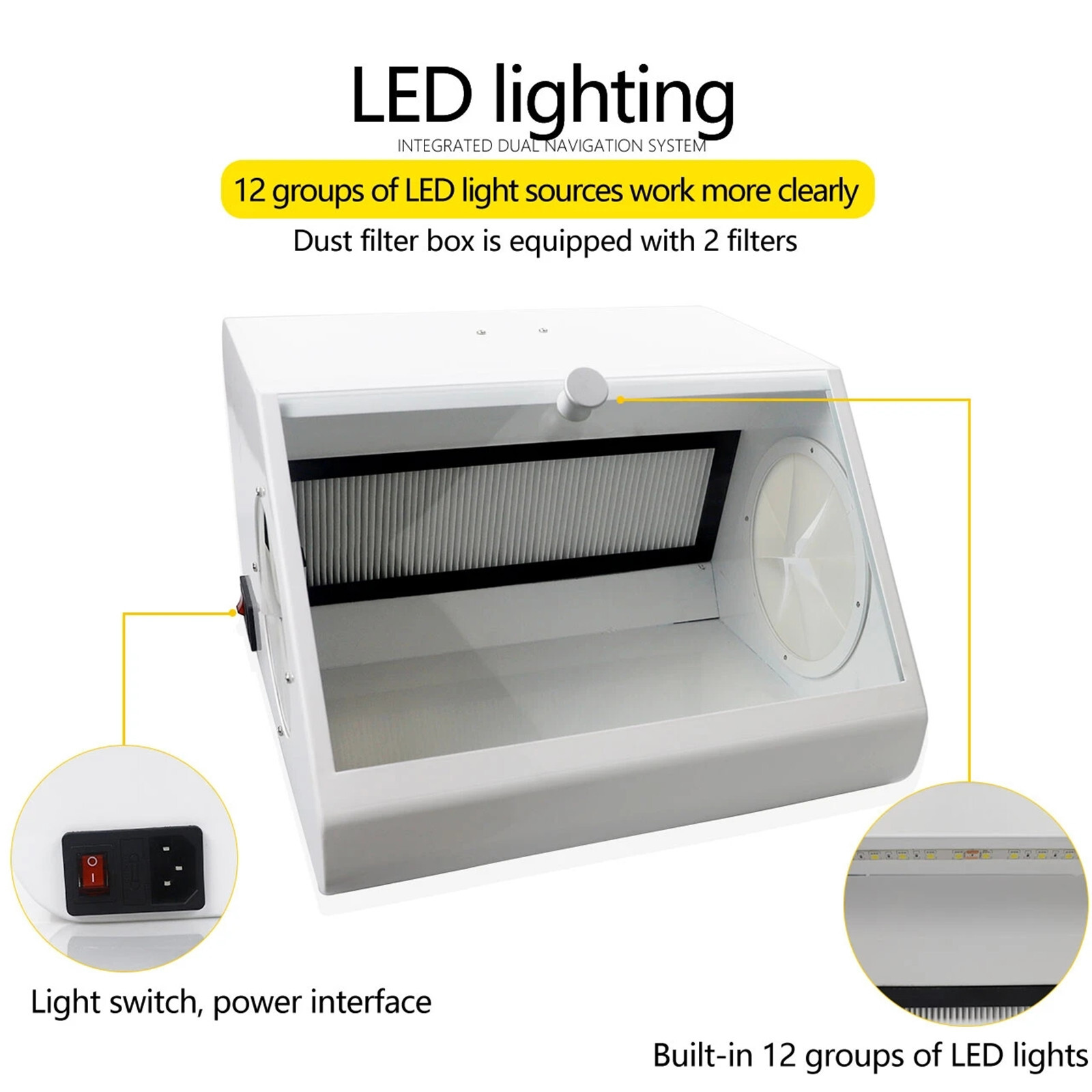 Dental Grinding Polishing Box Lapping Protector Sandblasting Dust-proof Box LED