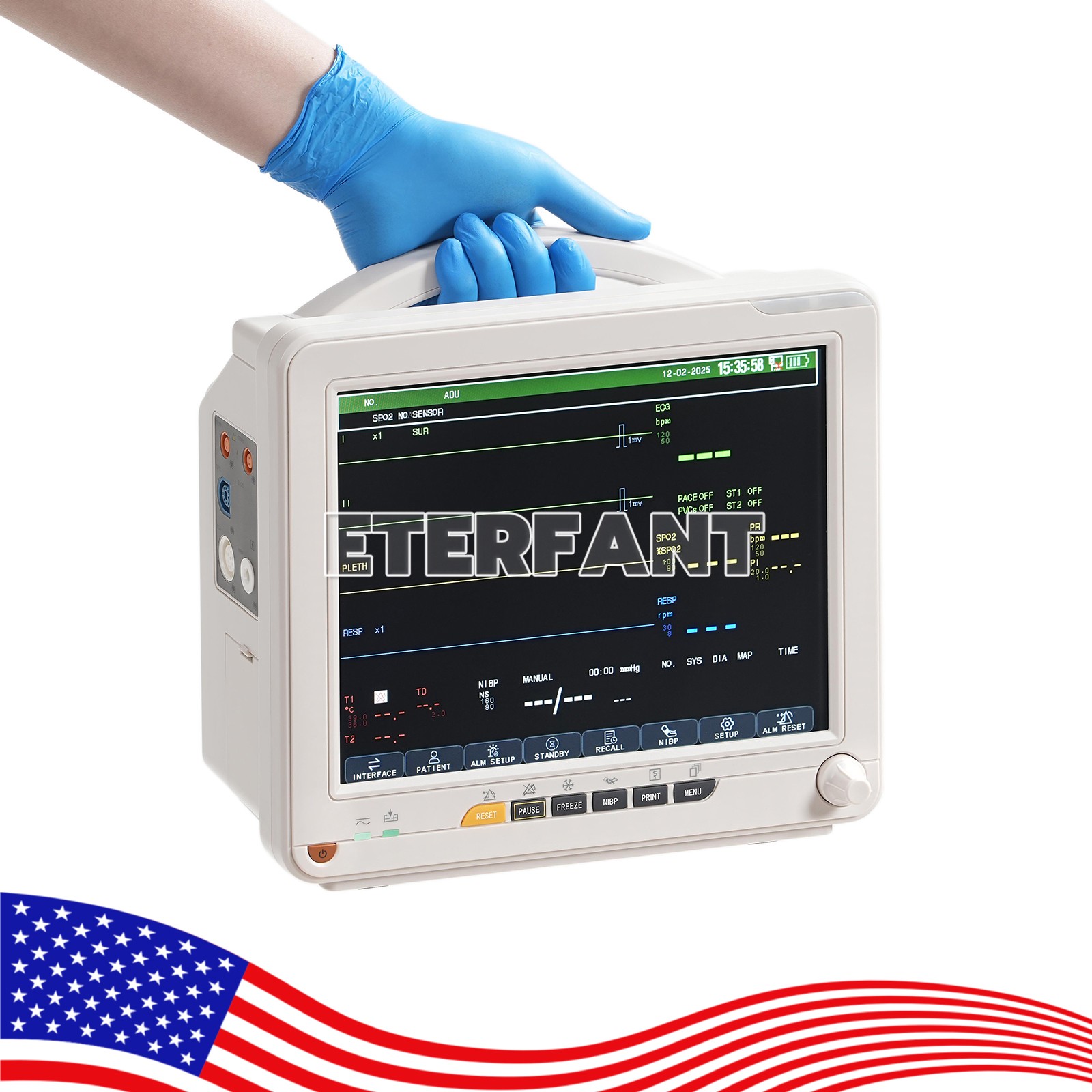 SNP900N 12″ Patient Monitor Vital Sign/Mobile Rolling Cart Height-Adjustable US