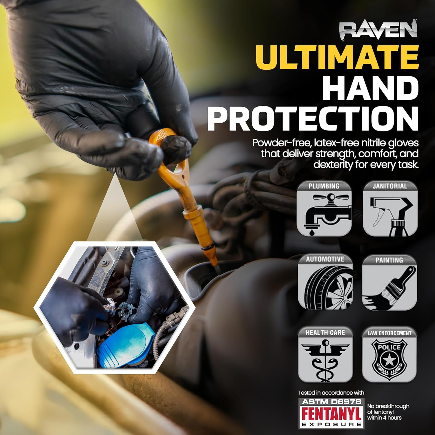 Safety 66518-01 Raven Powder-Free Exam Grade Nitrile – 6 Mil 50 Gloves per Box
