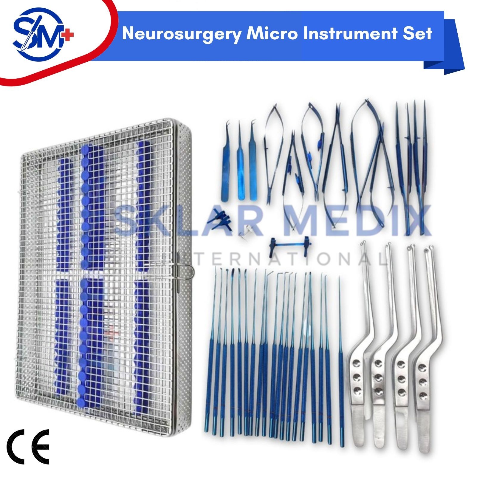 Micro Surgery Instrument Set Neurosurgical Titanium Coated Instrument + Mesh Box