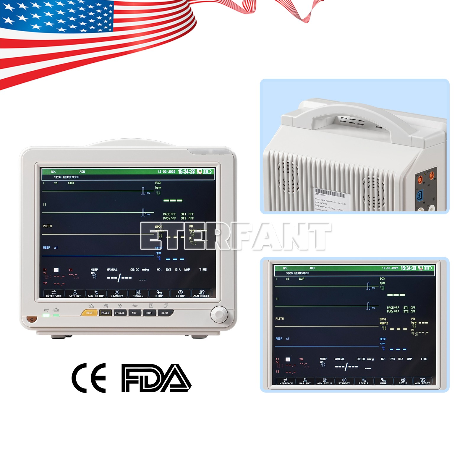 SNP900N 12″ Patient Monitor Vital Sign/Mobile Rolling Cart Height-Adjustable US