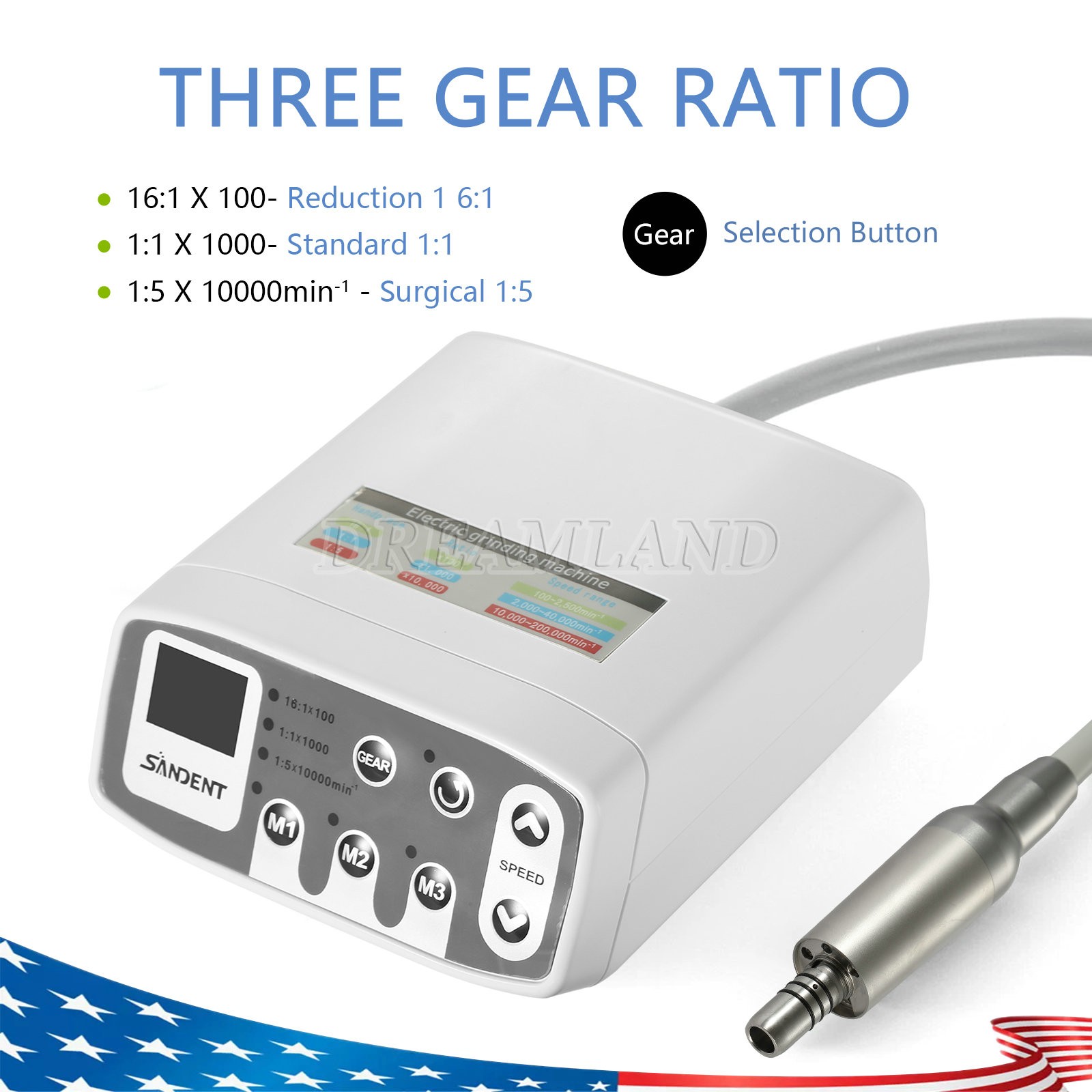 SANDENT Dental Brushless Electric Micro Motor/ 1:1 LED Low Speed Contra Angle