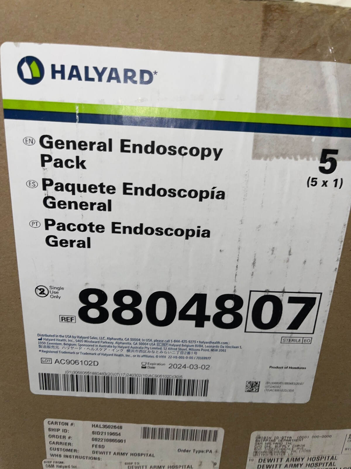 Case of 5 Halyard General Endoscopy packs, Ref # 88048 Exp.03/ 2024