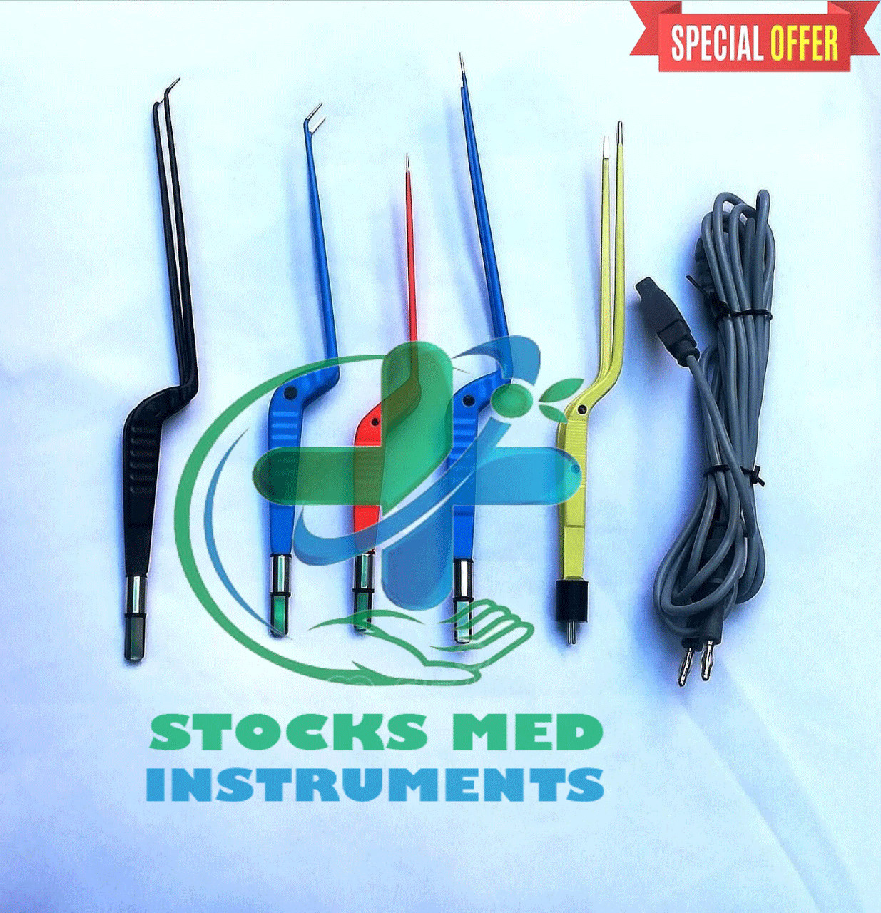 Bipolar Forceps set 5 piece Non Stick with reusable Cort 1mm tip 1.50tip