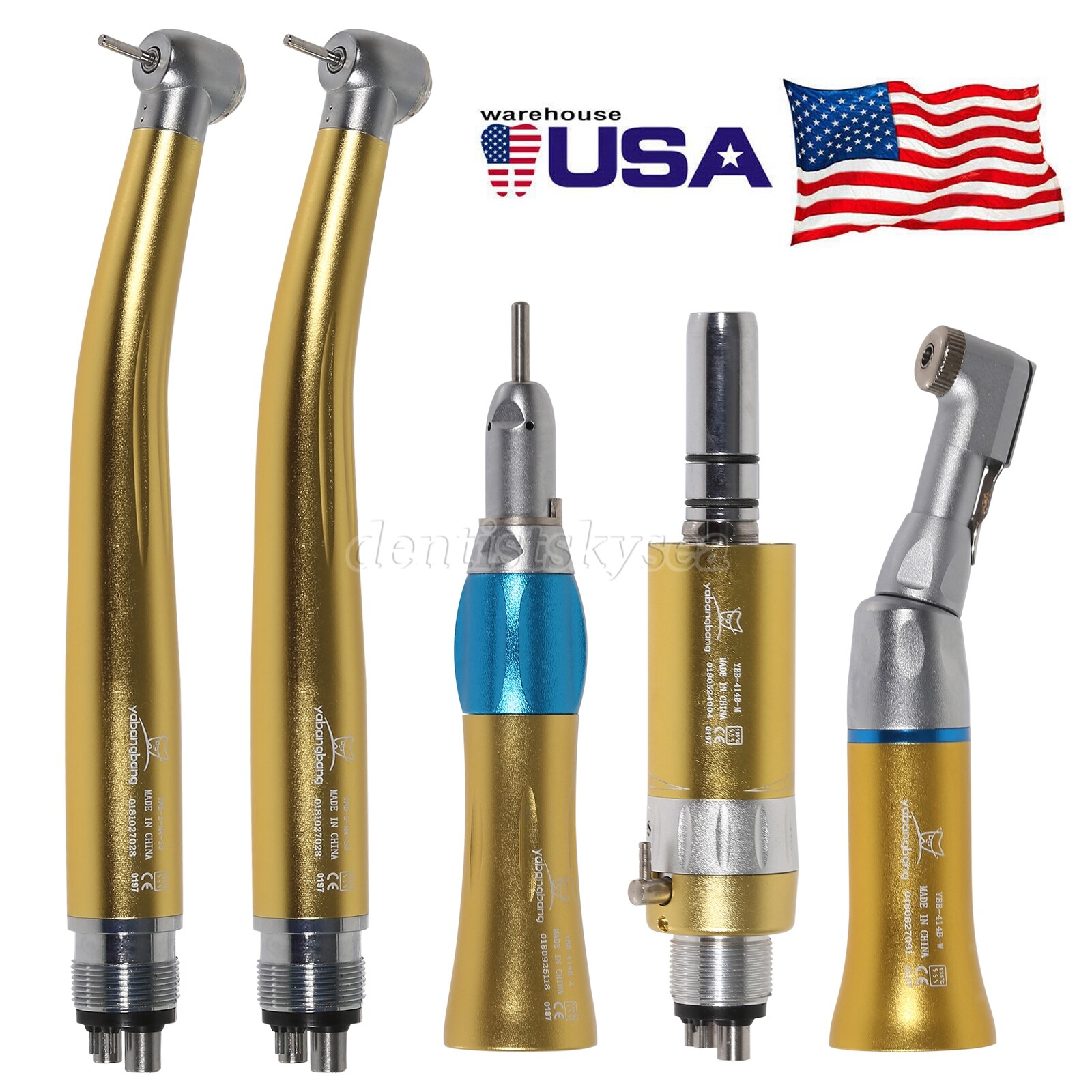 High/Low Speed Handpiece Straight Contra Angle Air Motor 4Holes Dental