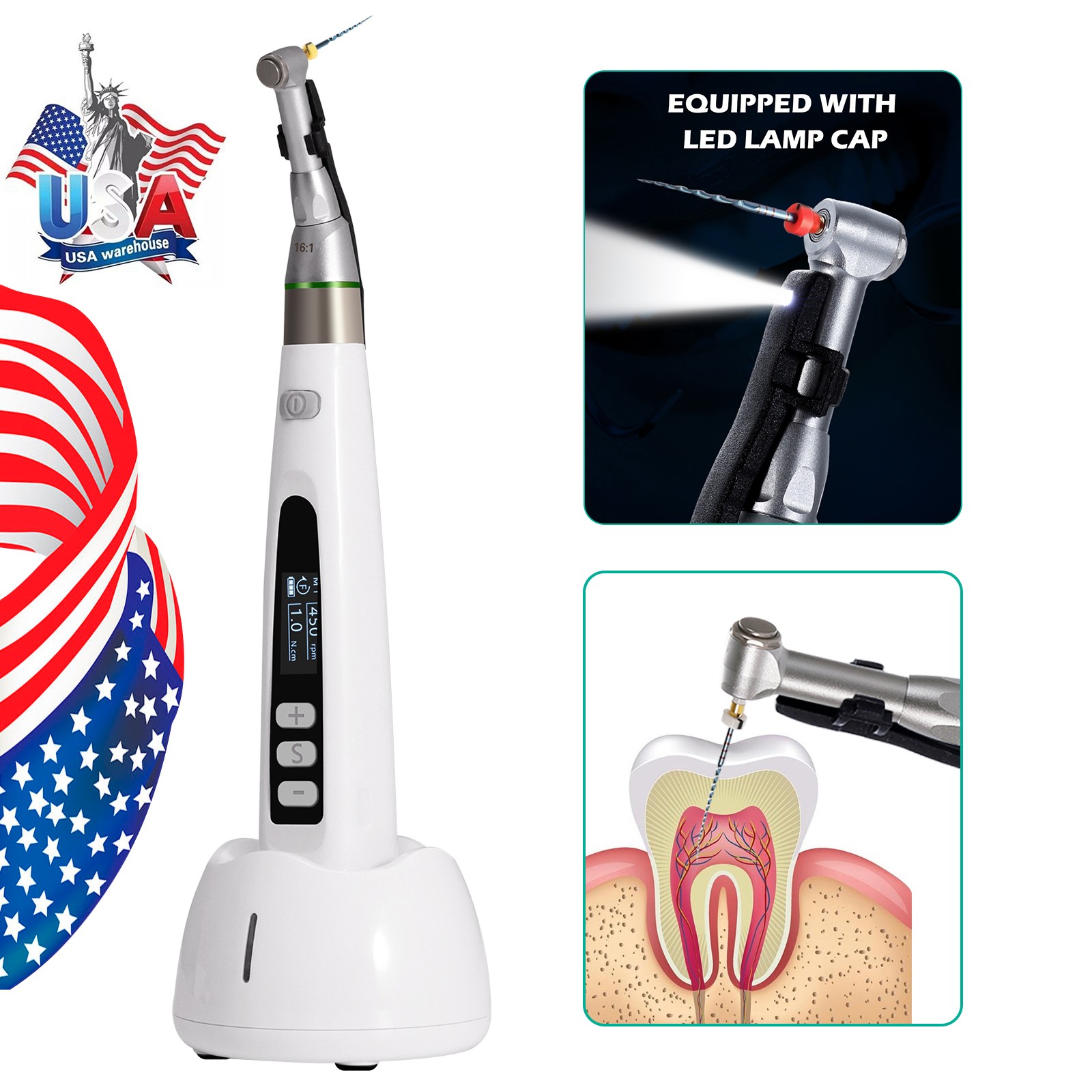 Cordless Endo Motor Handpiece w/ LCD Display, Auto Reverse & Portable