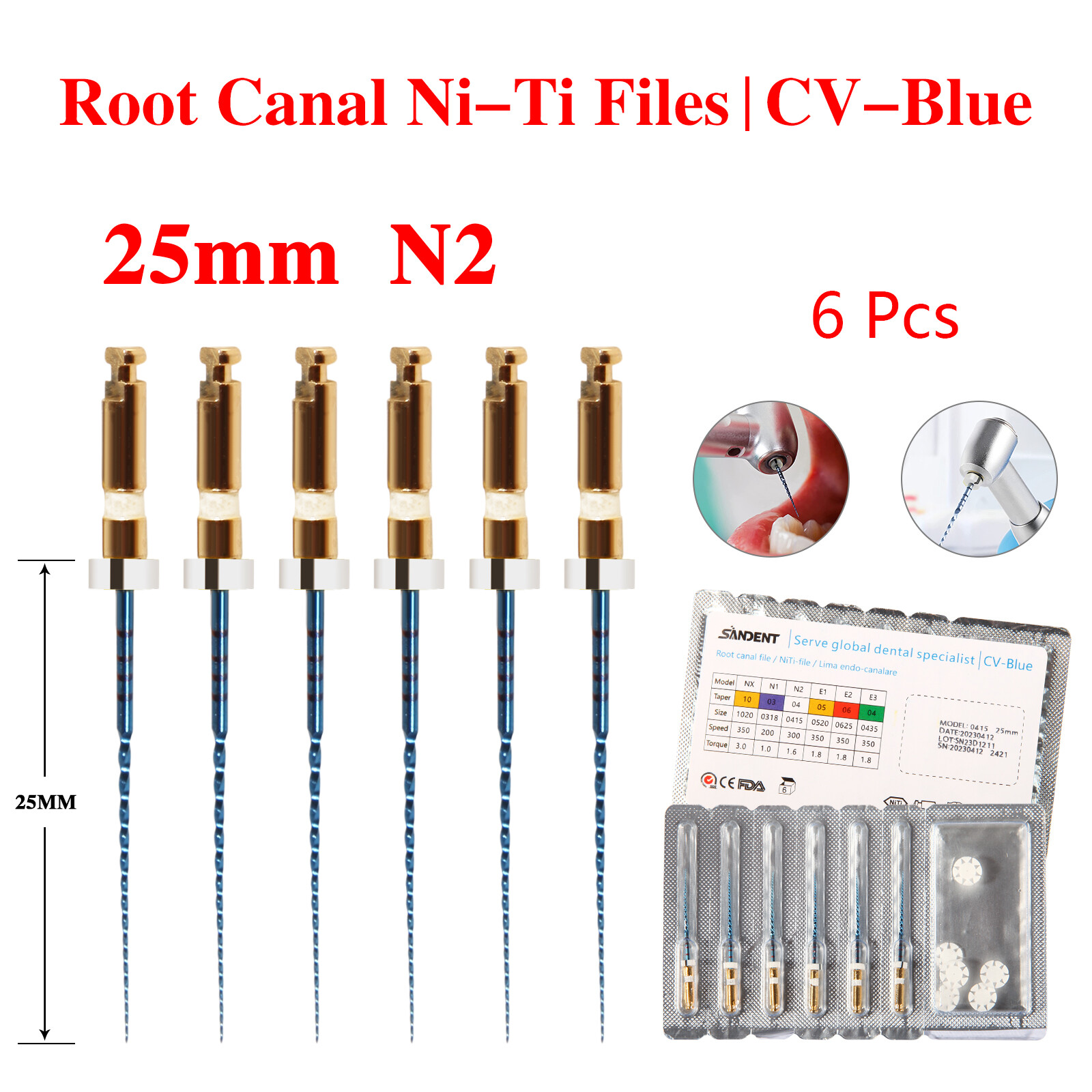 SANDENT Dental Endodontic Endo File File Taper NITI Rotary Tip Assorted 25MM