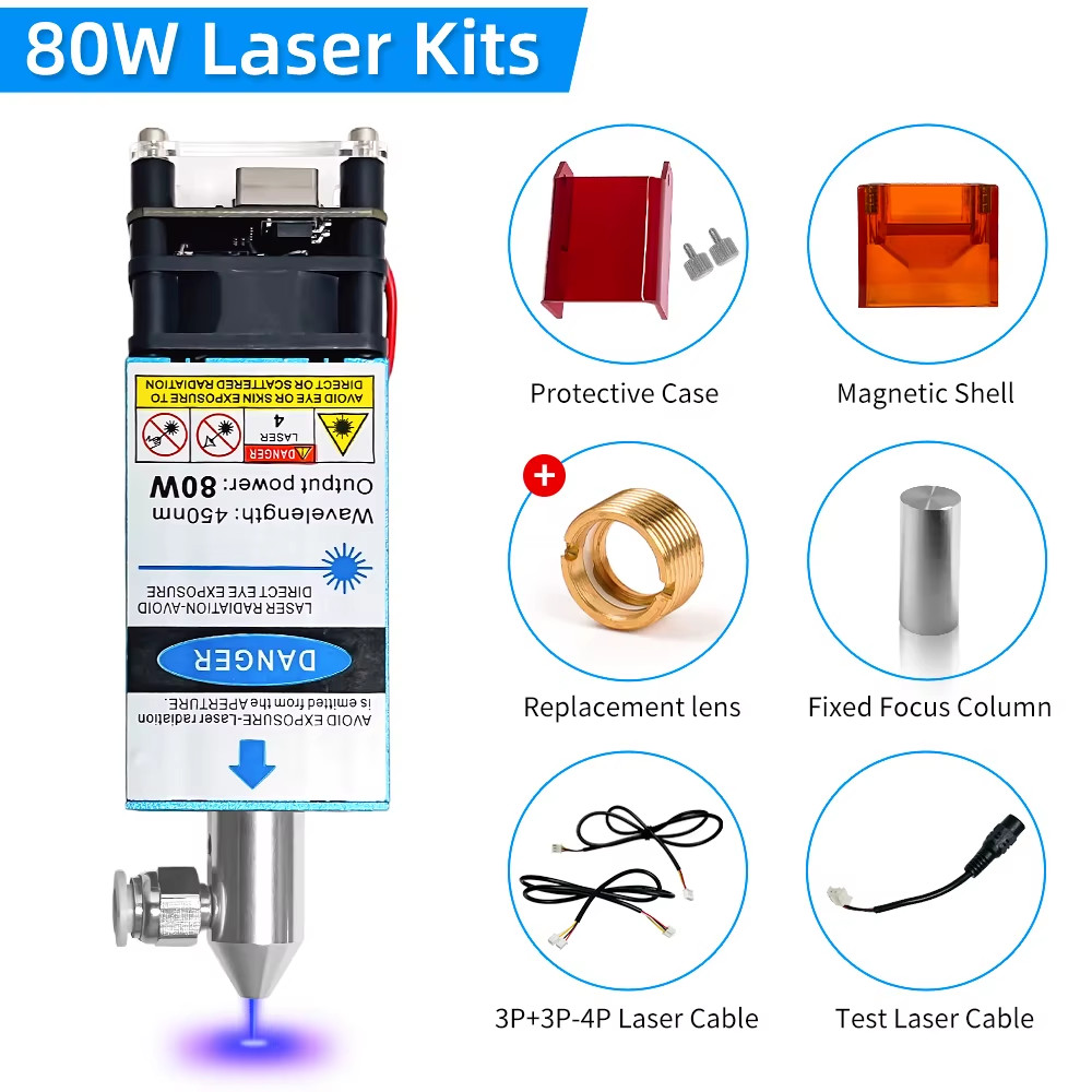 40W 80W Laser Module Optical Power 10W Laser Engraver, Air Assist & Laser Shield