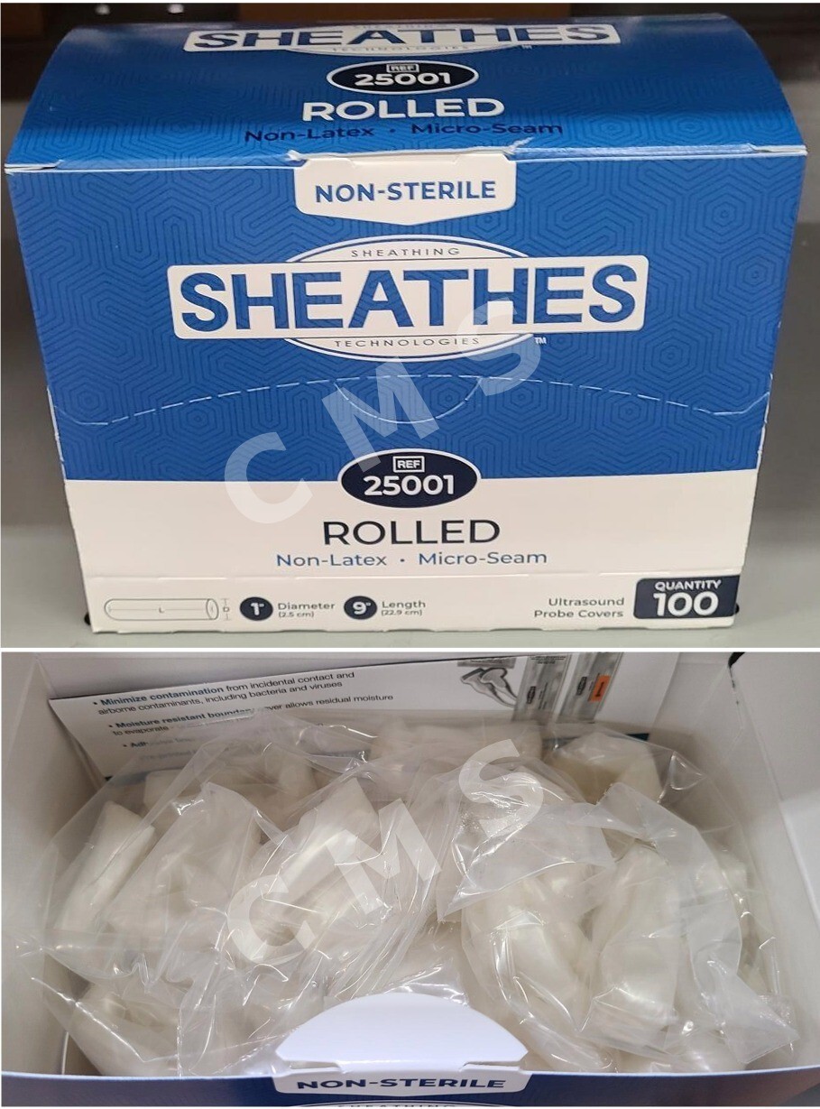 SHEATHES Non-Latex LF Free Ultrasound Probe Covers 1″Dx9″L 100/BX Tapered 25001