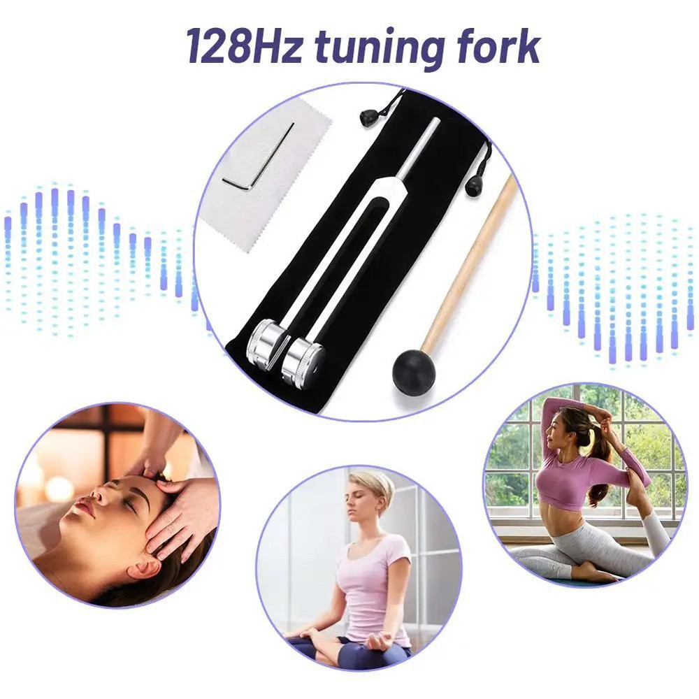 128Hz Healing Tuning Fork with Silicone Hammer Sound Therapy Musical Instrument