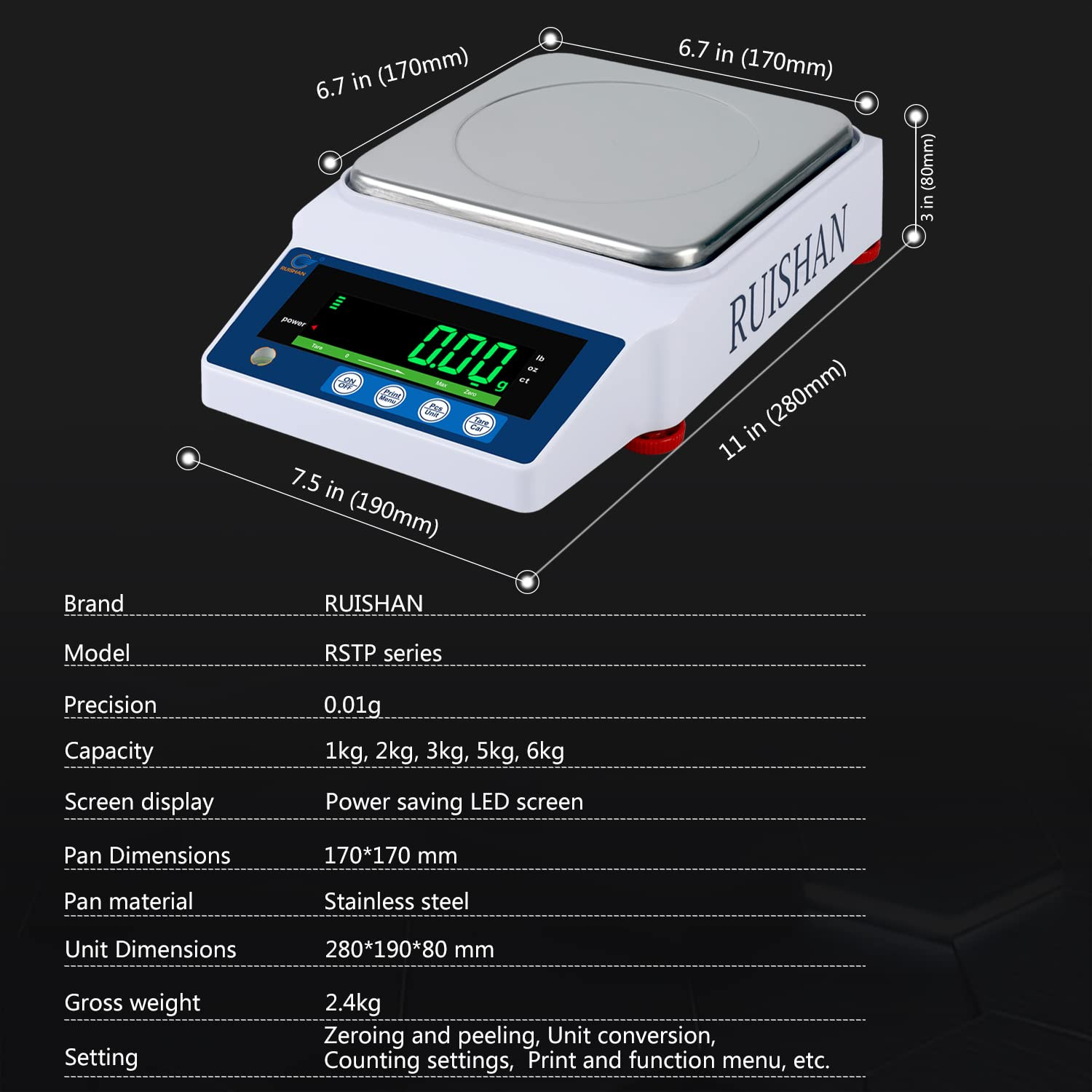 High Precision 5000g x 0.01g Digital Analytical Balance Scale