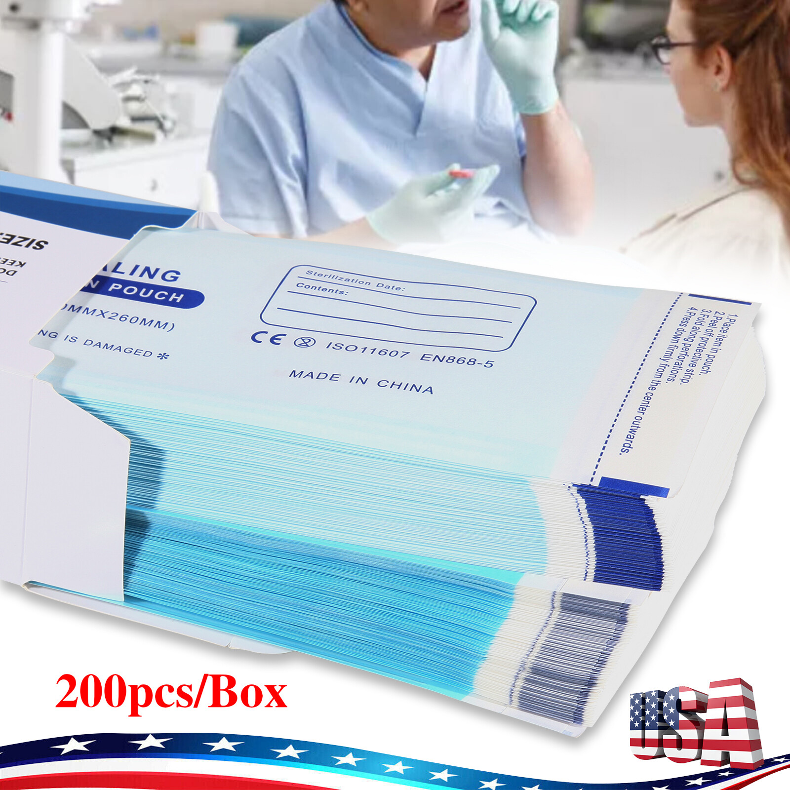 1000 Self-Sealing Sterilization Pouch, 3.5″ x 10″, Paper/Blue Film (5 Boxes)