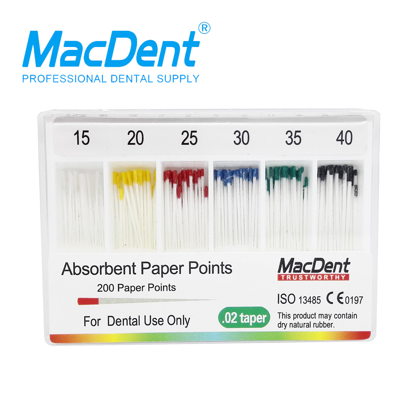 Dental Root Canal Absorbent Paper Points Color Coded Taper .02/.04/.06 MacDent