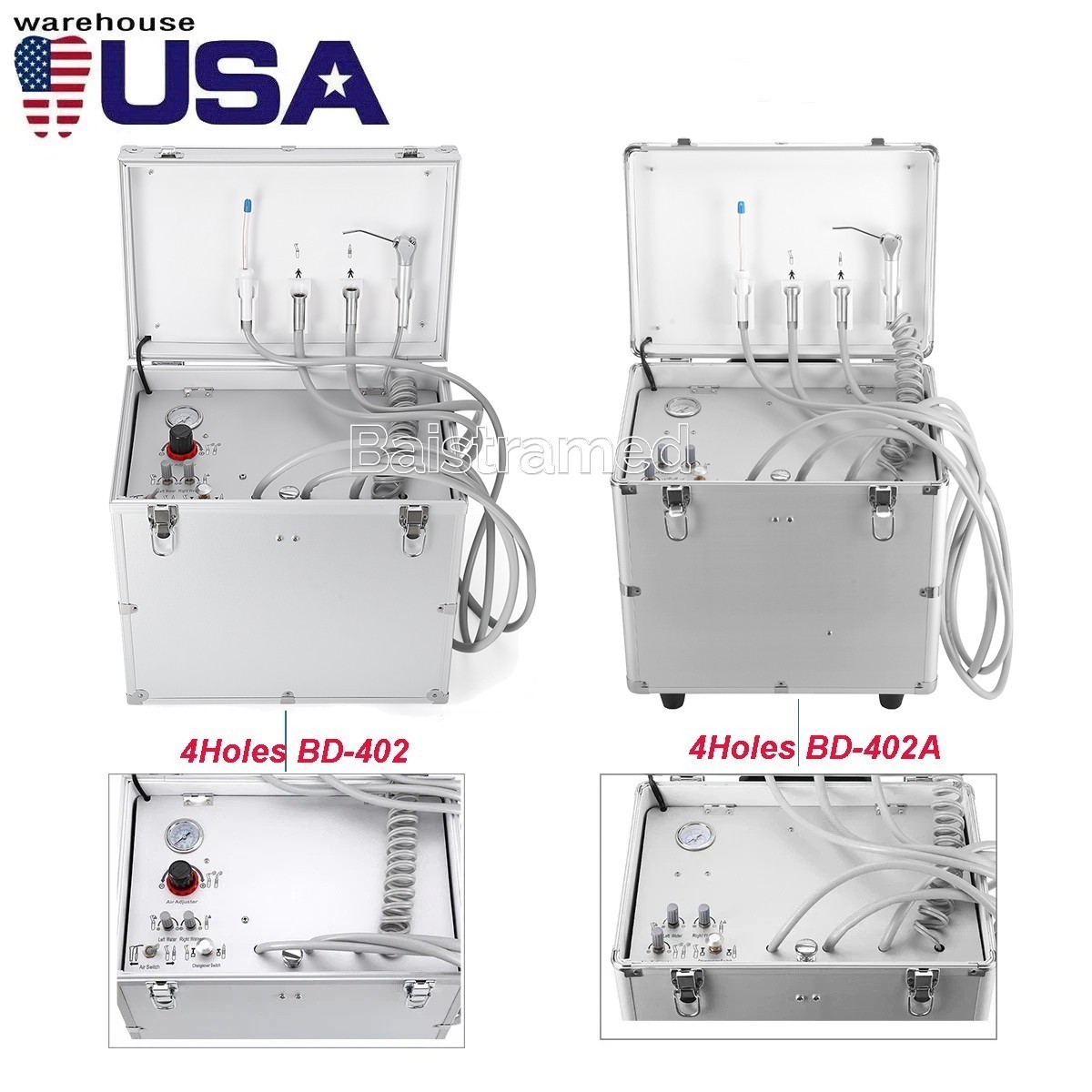 Portable Mobile Dental Delivery Unit System Air Compressor Syringe Suction 4Hole