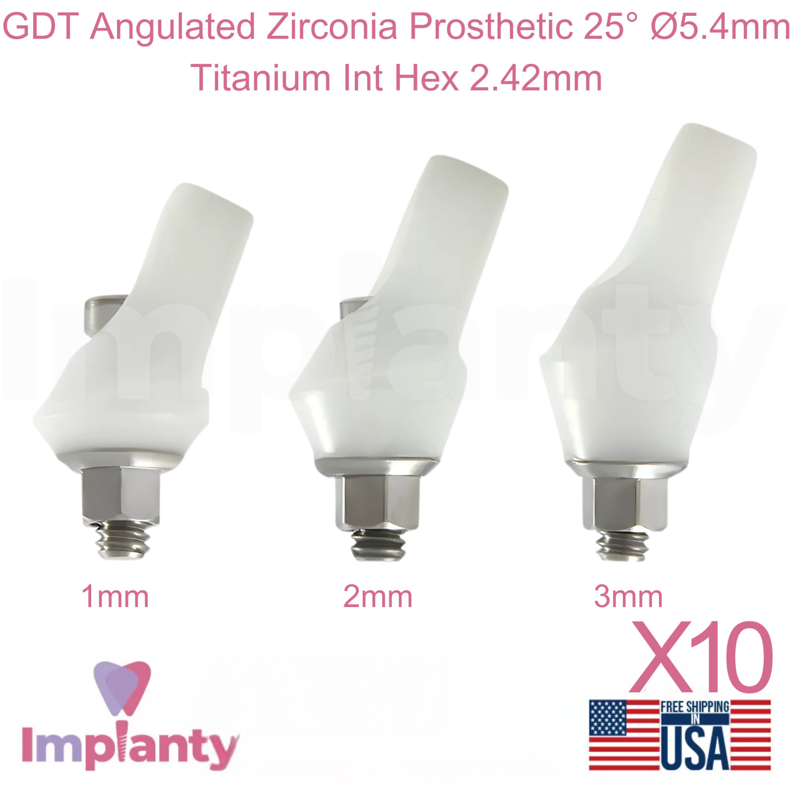 10x GDT Angulated Zirconia Dental Prosthetic 25° Ø5.4mm Titanium Int Hex 2.42mm