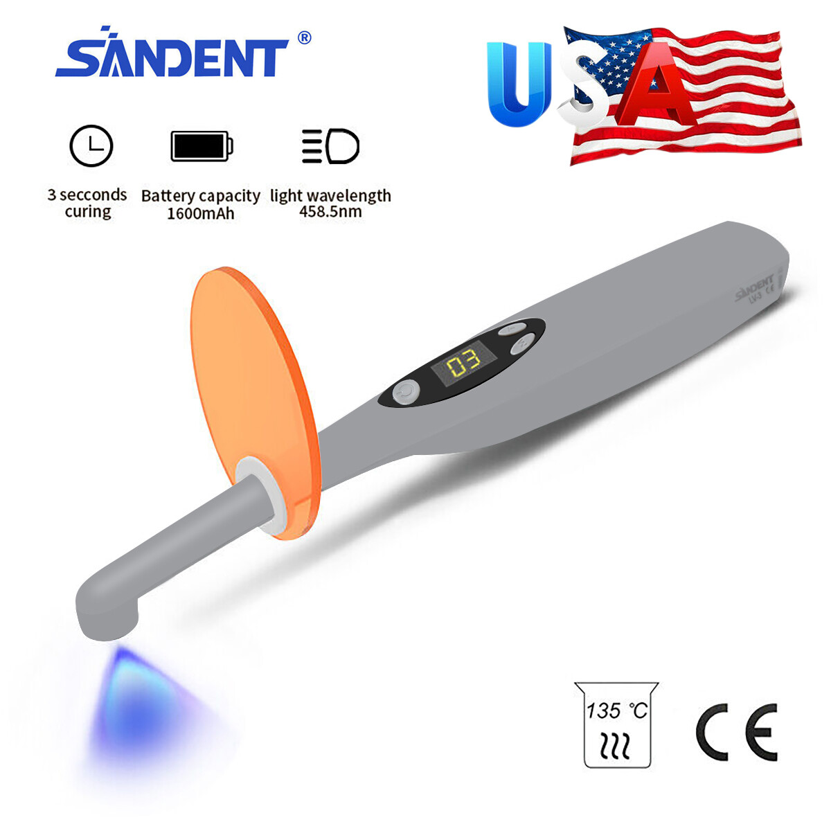 Dental Wireless Cordless iLed 3 Second LED Curing Light Cure Lamp LV3 DR DENTIST
