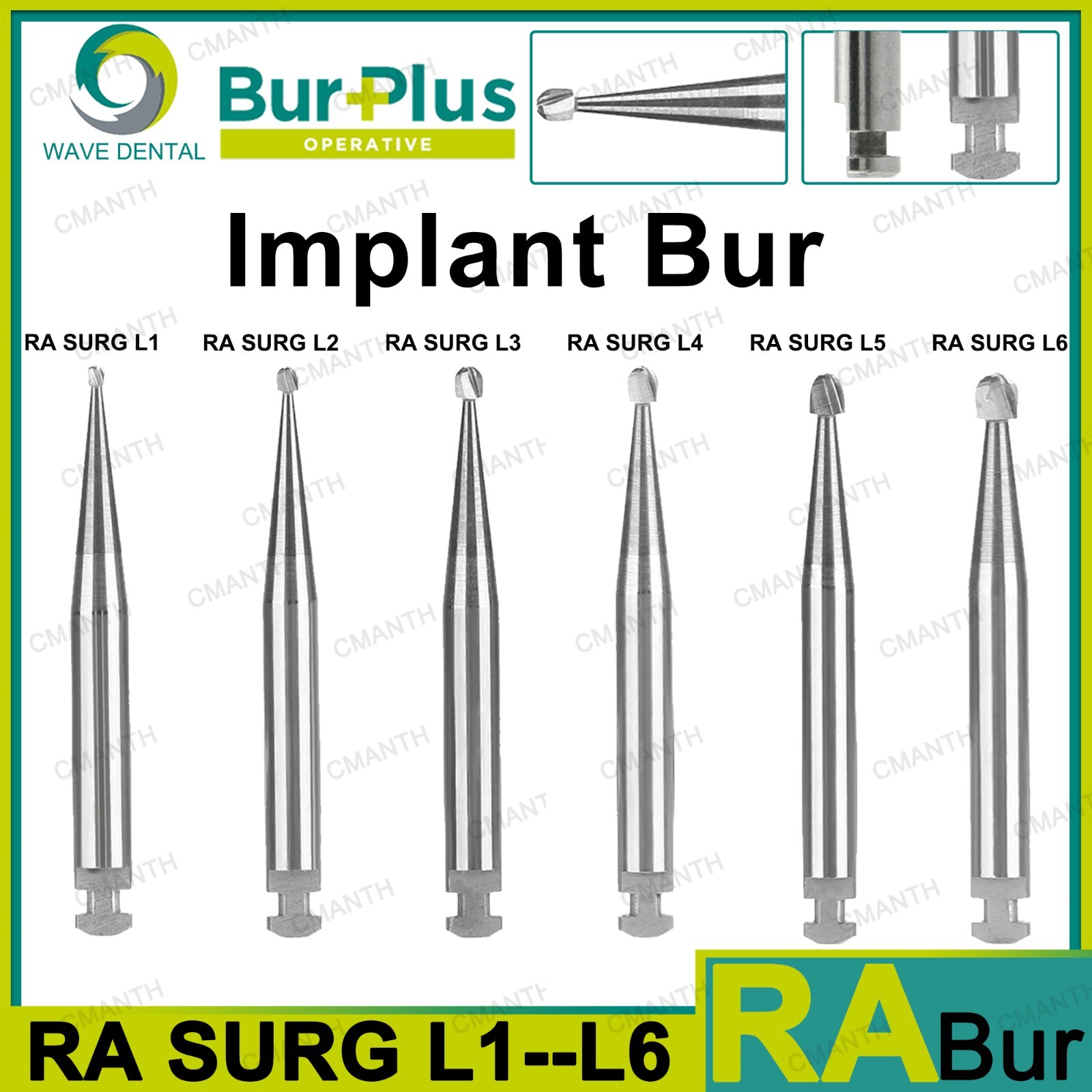 Wave Dental Carbide Burs Implant Bur Latch RA 2.35mm For Slow Speed Contra Angle