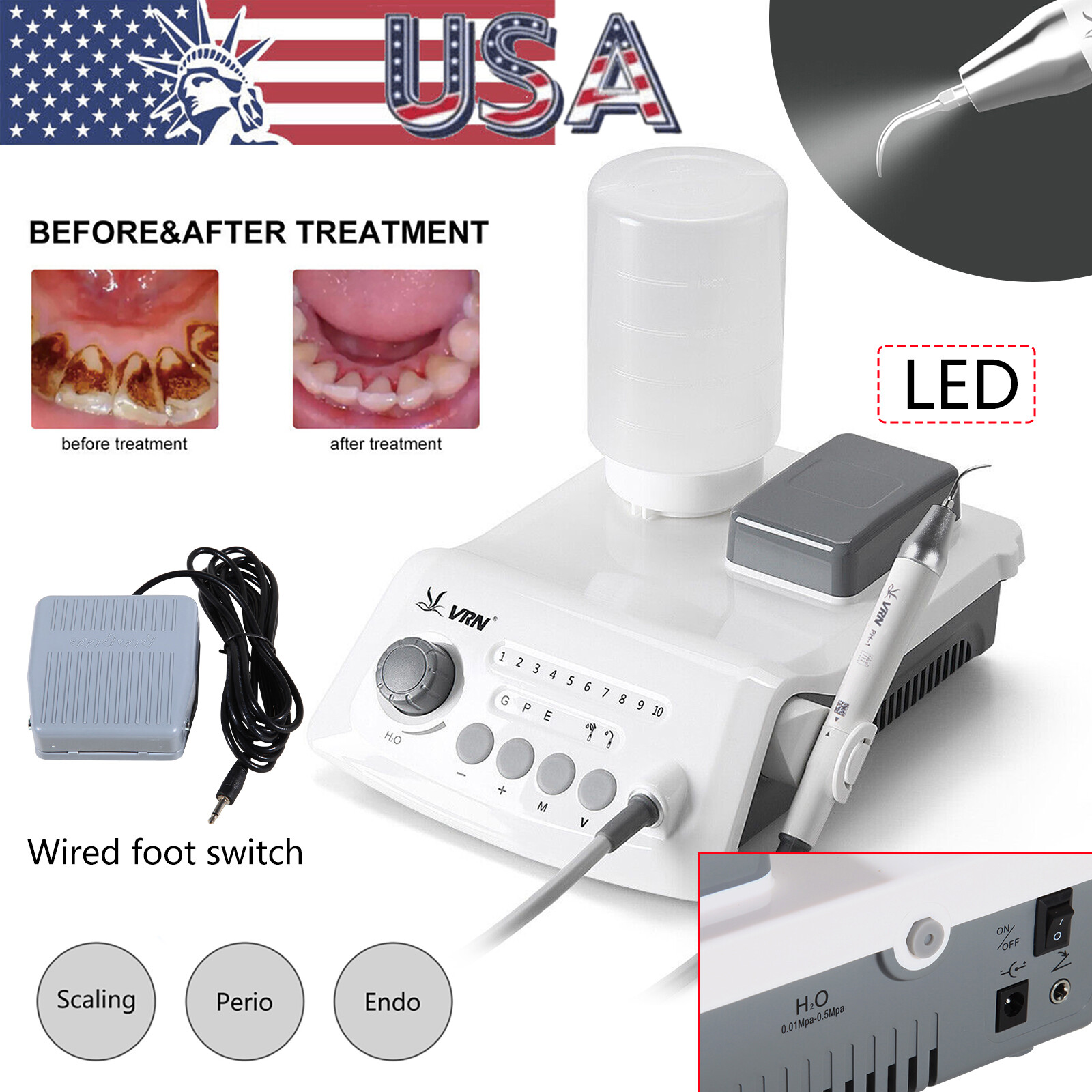 LED Dental Ultrasonic Piezo Scaler HW-5L Handpiece with 5 Tips