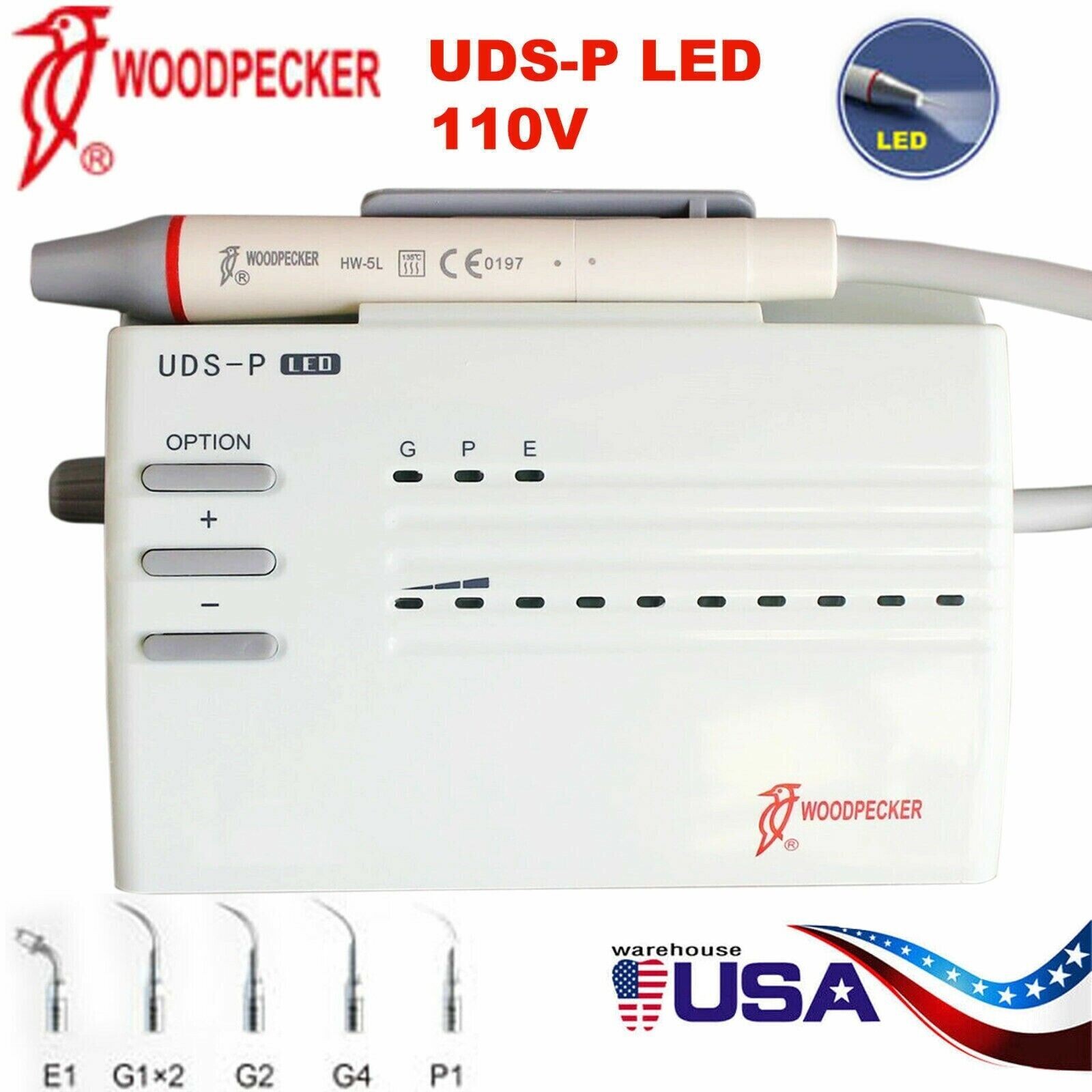 Original Woodpecker UDS-P LED Dental Ultrasonic Piezo Scaler Cavitron 6 Tips