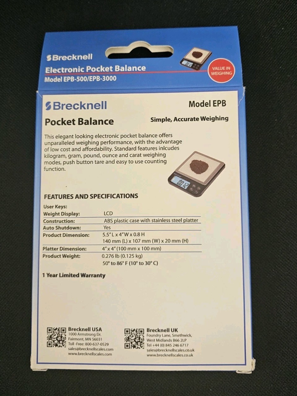 Brecknell Electronic Pocket Balance Scale 500g Capacity Tough,Compact & Portable