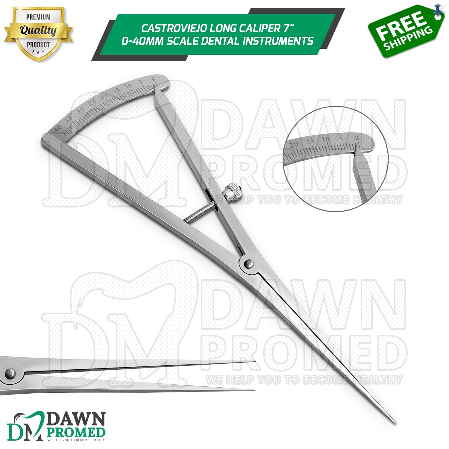 Castroviejo Caliper Straight 7″ Long Bone Mapping 0-40mm Scale German Grade