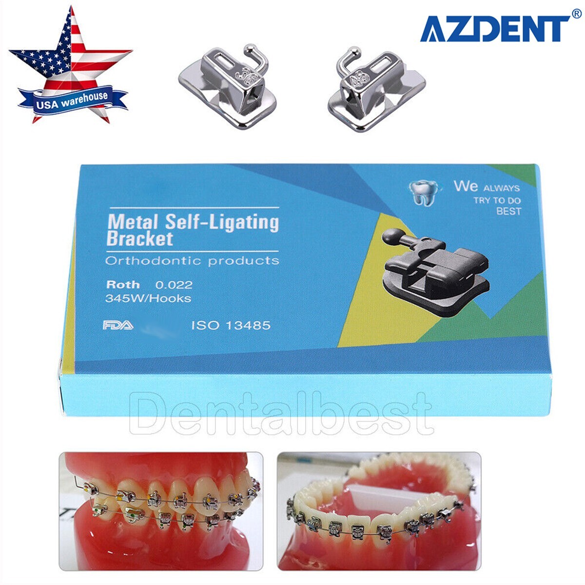 AZDENT Dental Orthodontic Self-Ligating Bracket Braces Mini Roth .022 Hooks 345