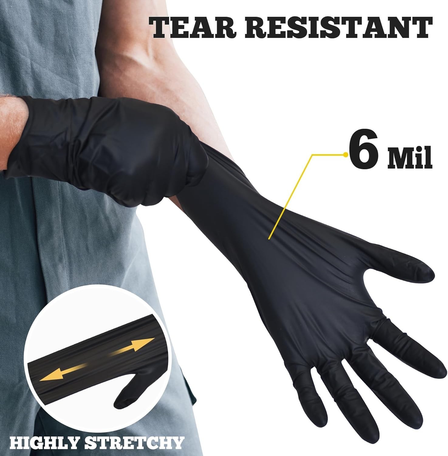 Disposable Nitrile Exam Gloves, 6-mil, Black, Heavy Duty, Latex Free, Food Sa…