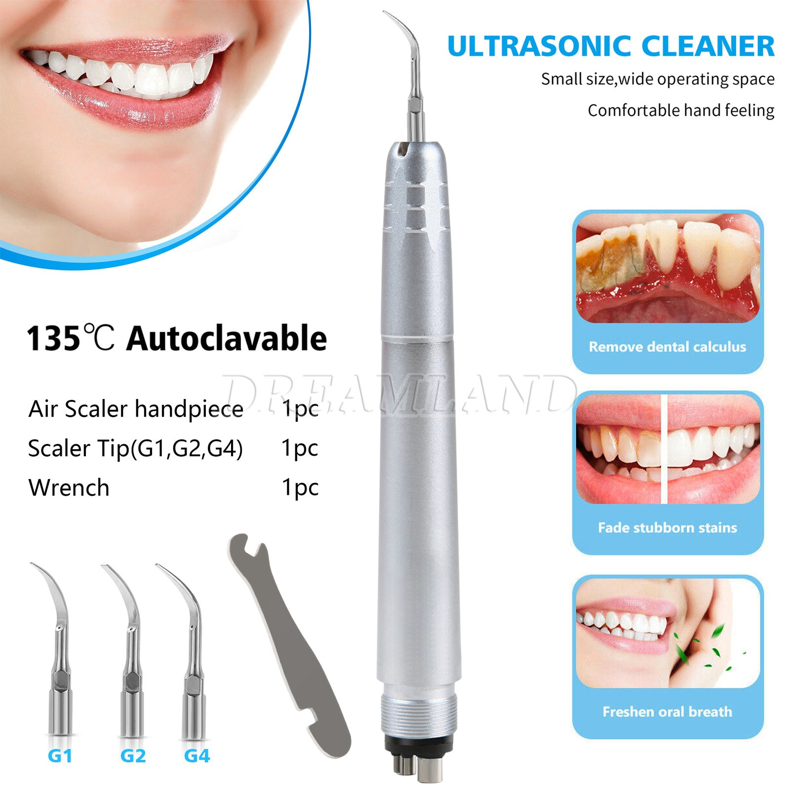 Dental Ultrasonic Air Scaler Handpiece Hygienist 4-Holes 3 Tips G1 G2 G4