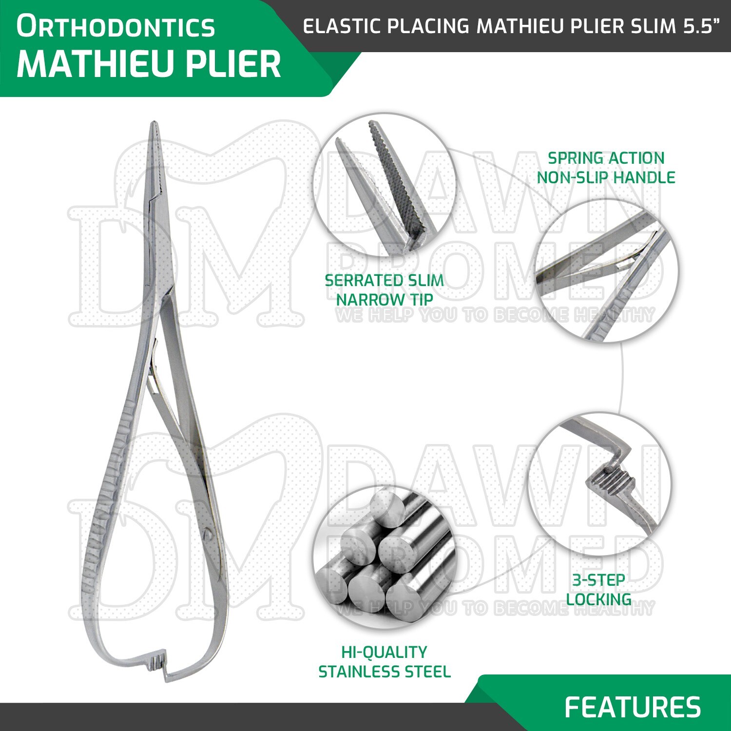 Slim Narrow Tip Mathieu Ligature Elastic Placing Plier 5.5″ Ortho Plier German G