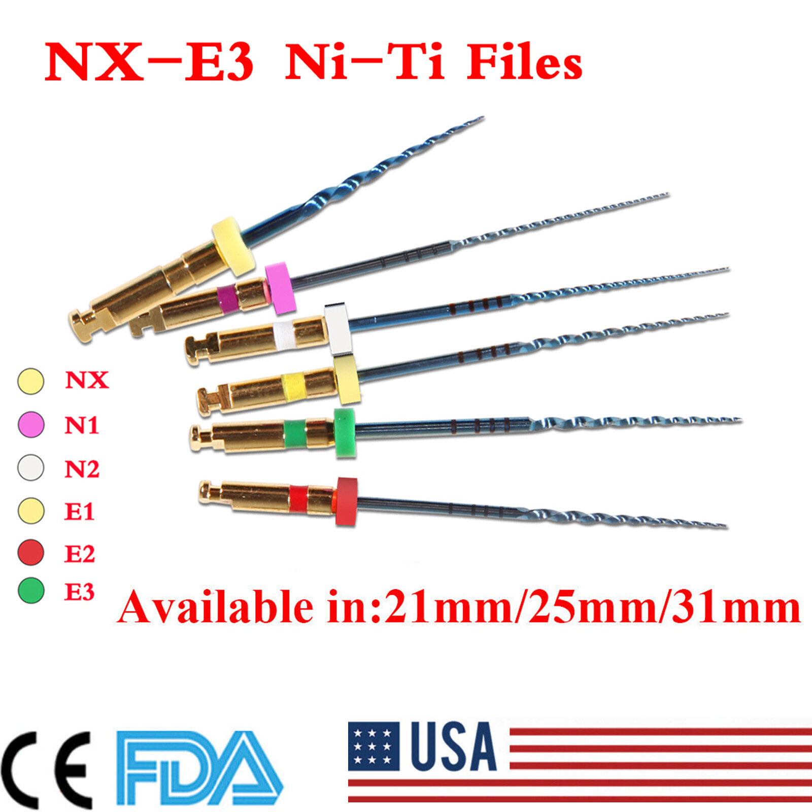 6Pcs/Pack Dental Endo Rotary Files X-Pro Taper NITI Root Canal Files 21/25/31MM