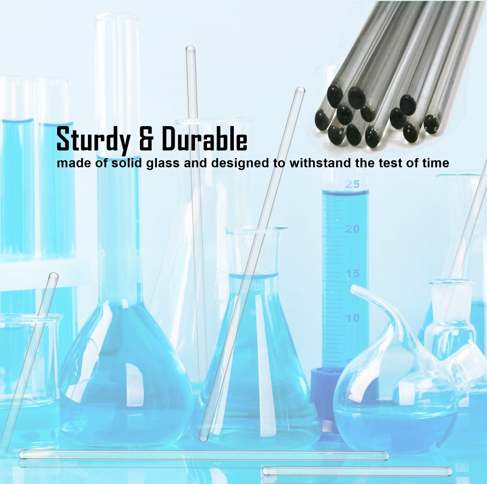 12Pcs Glass Stirring Rods 10″ Round Ends Mixing Sticks for Science Lab & Kitchen
