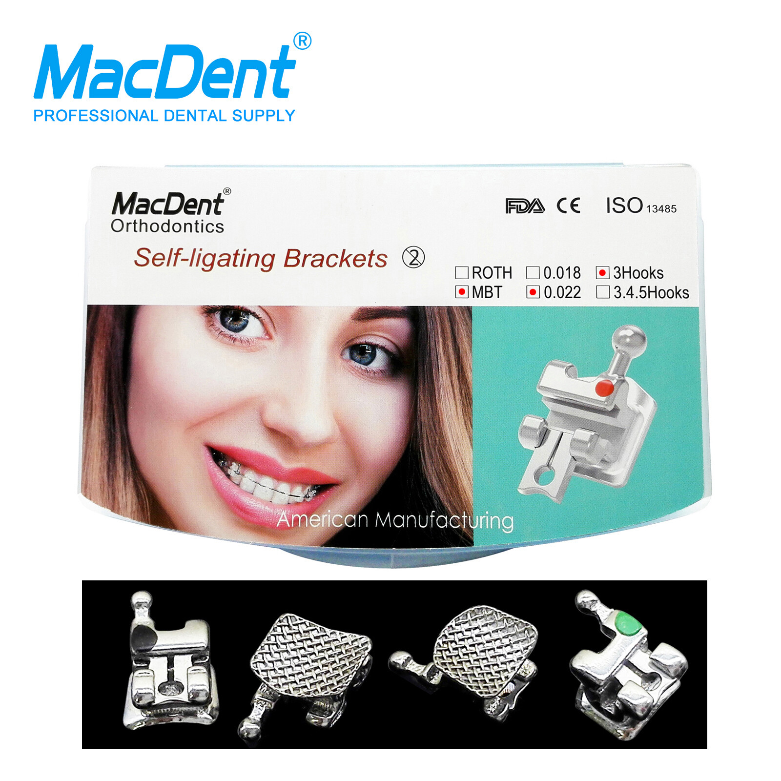 Dental Orthodontic Metal Self-ligating Ceramic Clear Crystal Brackets Braces ALL