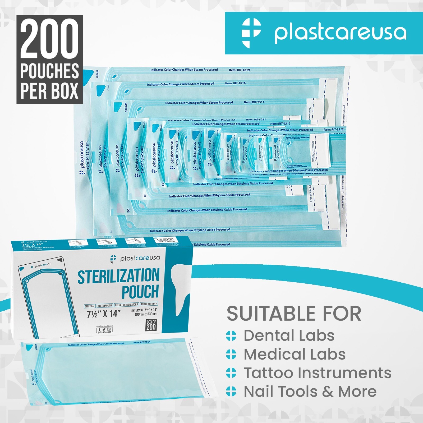4000 7.5″ x 13″ Self-Sealing Sterilization Pouch Dental Pouches Autoclave Lab