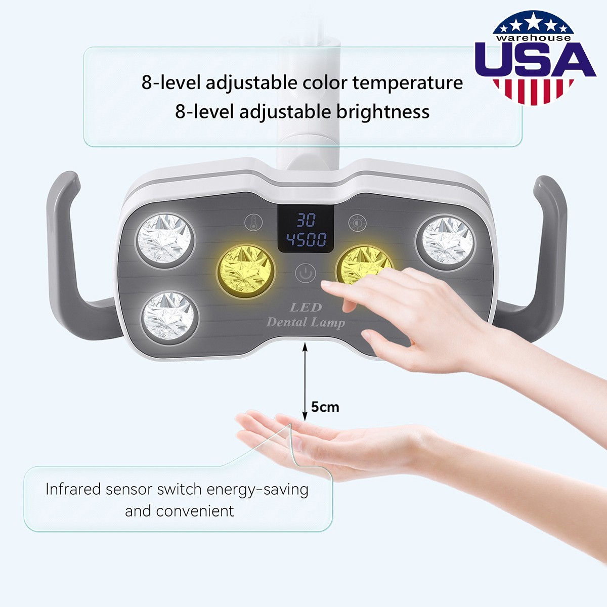 Dental Oral Cold Light Lamp For Chair Unit 6LED LCD Display Lamp 2Yellow+4White