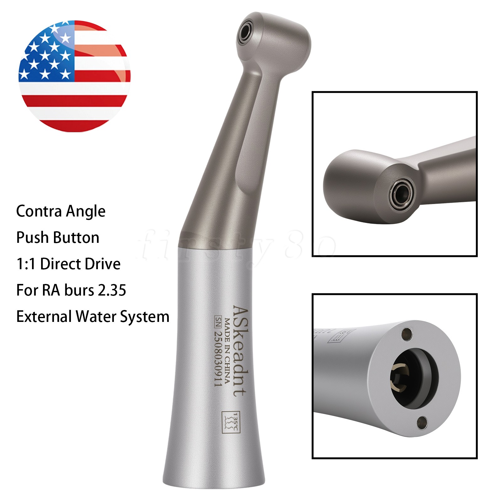 ASkeadnt Dental 1:1 Slow Low Speed Contra Angle Push Button Handpiece