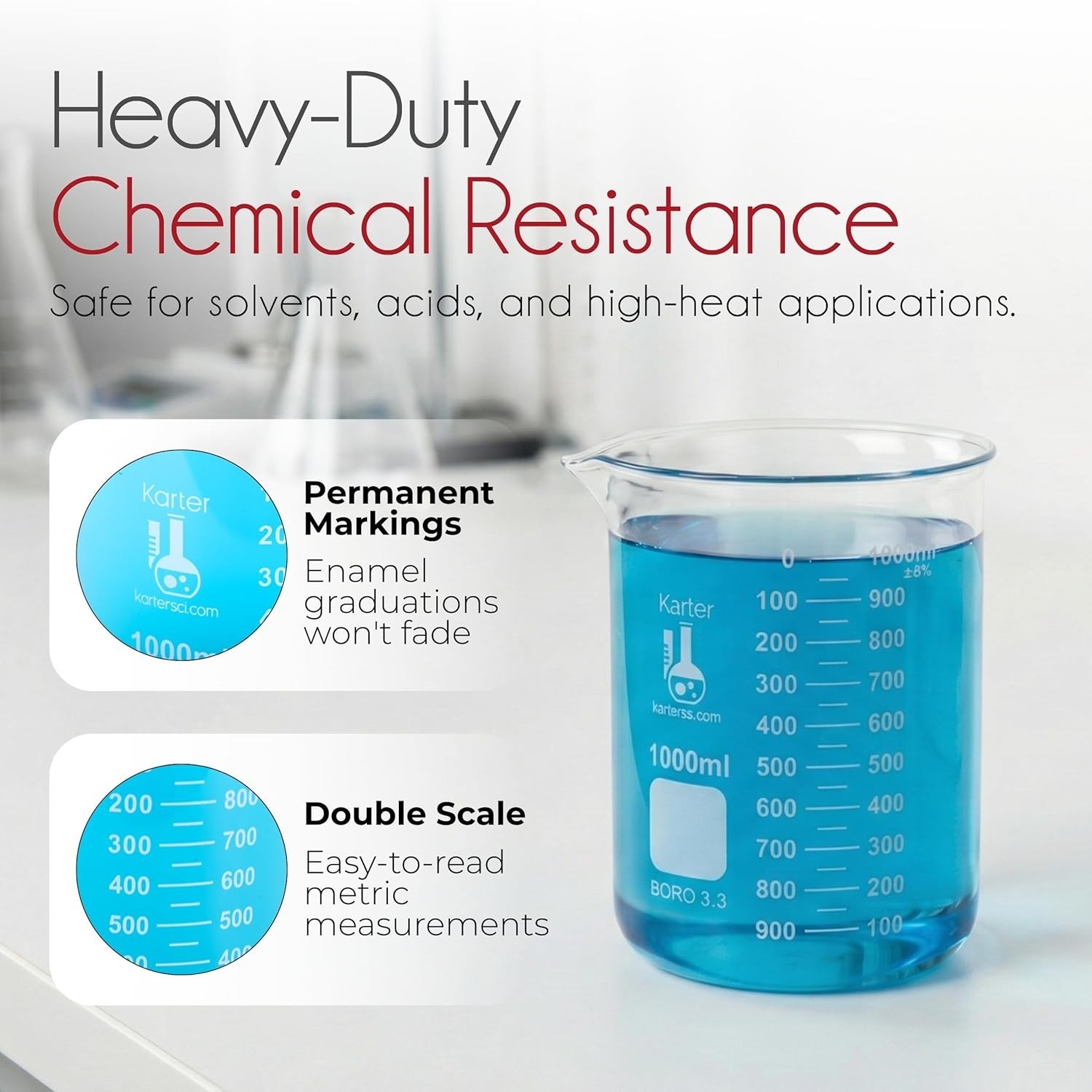 ASTM E960 Certified Glass Beaker Set with Round Bottom for Lab Applications