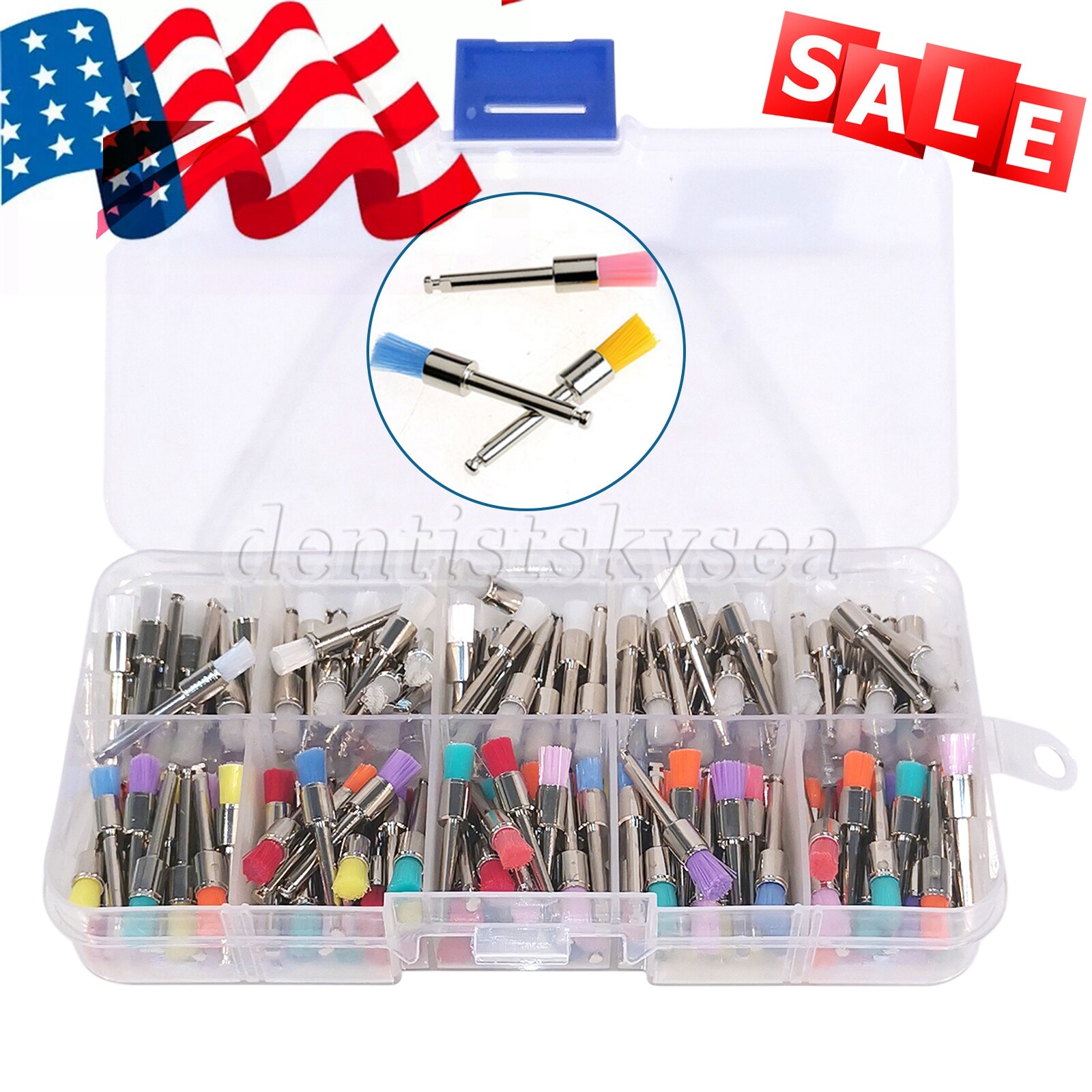 200-2000PCS Dental Nylon Polishing Flat Latch Polisher Prophy Brush Disposable
