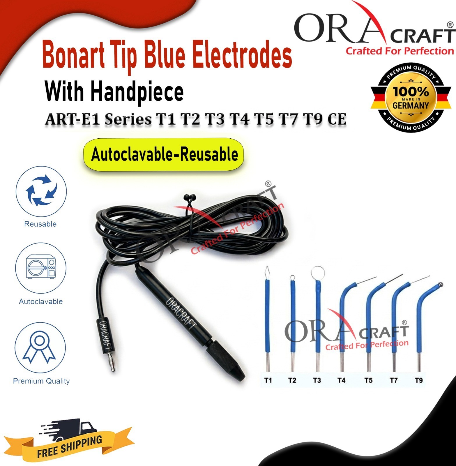 Bonart Tip Blue Electrodes With Handpiece ART-E1 Series T1 T2 T3 T4 T5 T7 T9 CE