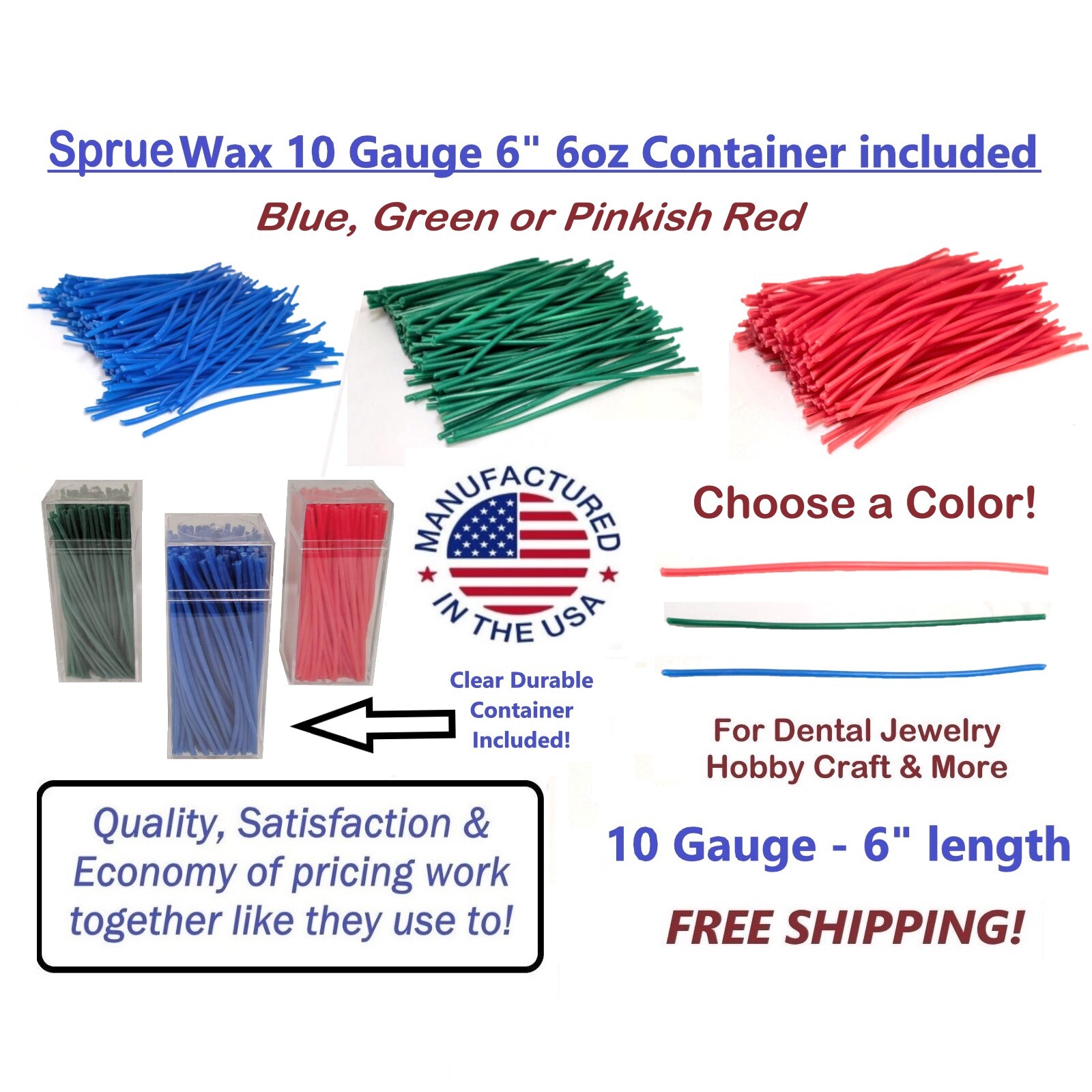 6 ounce- Sprue Stick Wax Dental Jewelry Pattern Making Investment Wax Pick Color