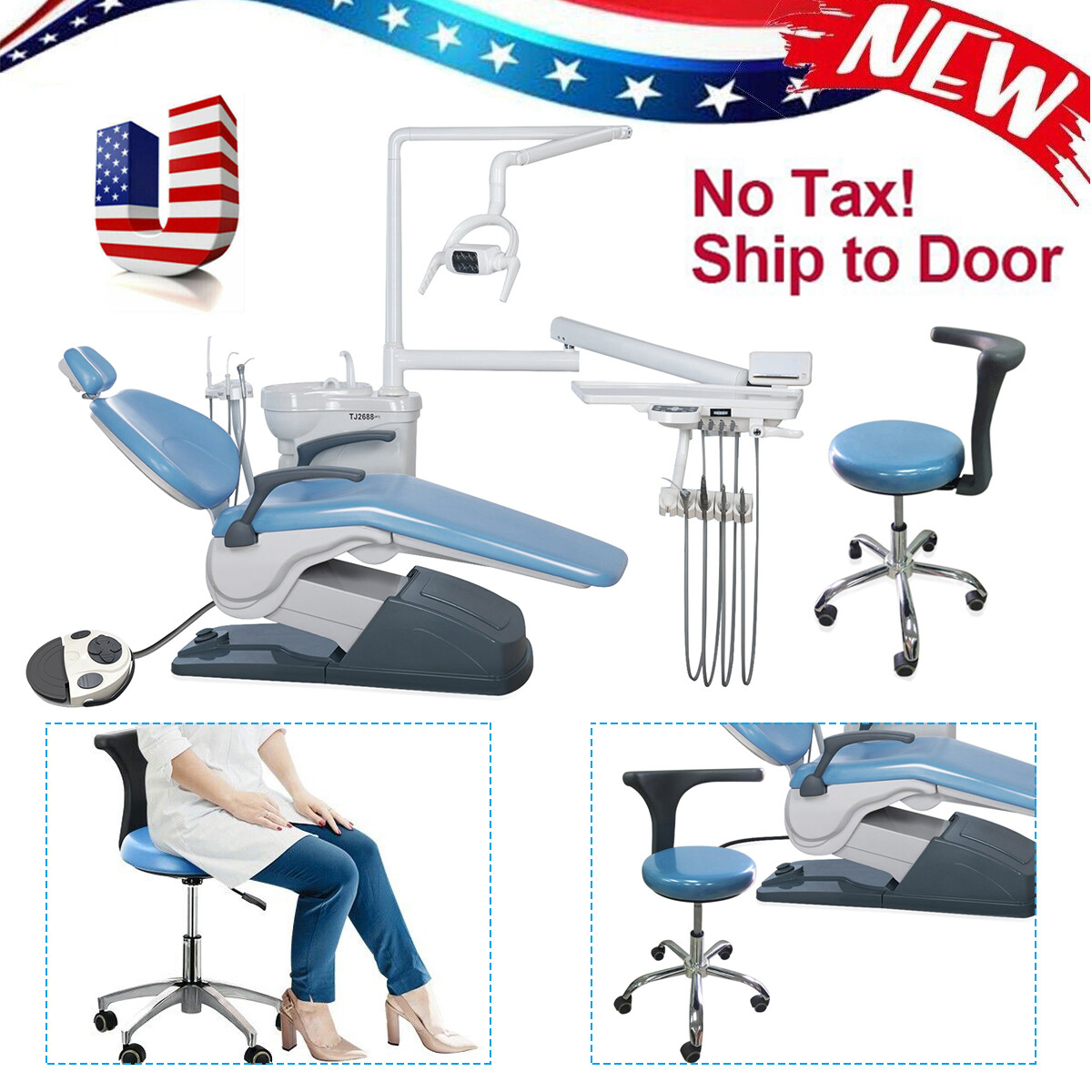 USA Dental Unit Chair Computer Controlled DC Motor + Stool Chair TJ2688-A1 FDA