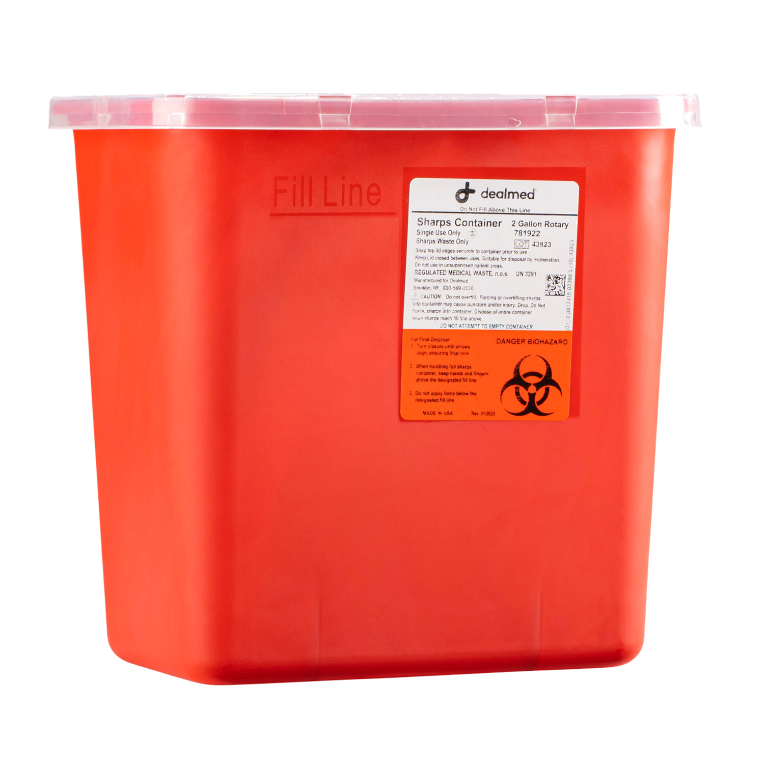 Dealmed Sharps Container, 5 Quart H-Style Lid, Red (Pack of 1)