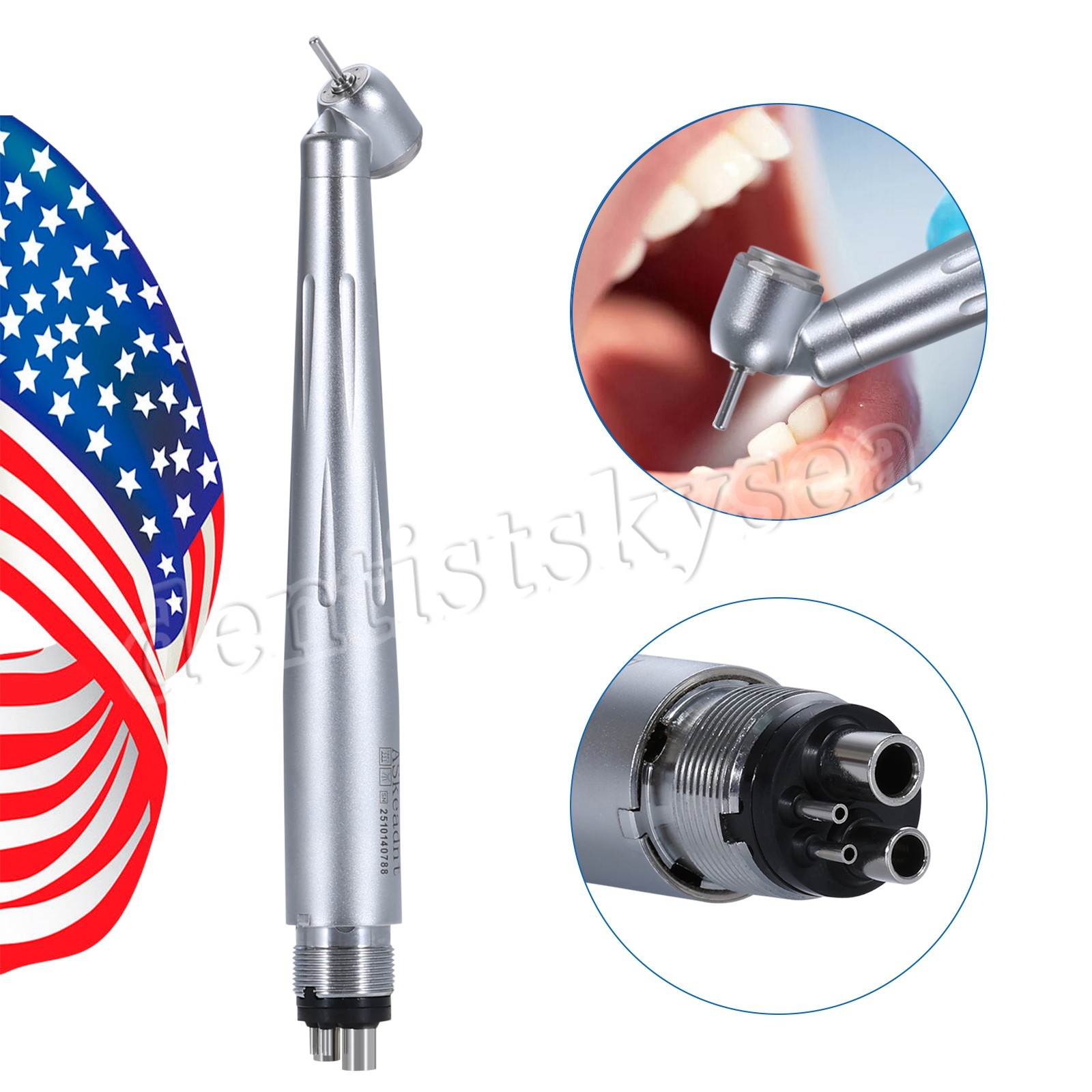 Pieza de mano quirúrgica dental de fibra con LED y generador E de 45 grados 4H