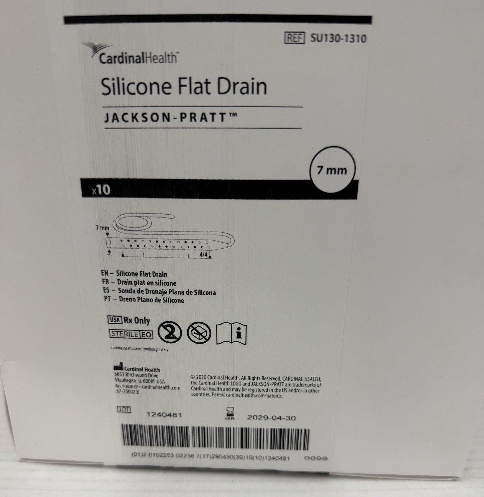 Cardinal Health Jackson-Pratt Silicon Flat Drain SU130-1310 Box Of 10(7mm)