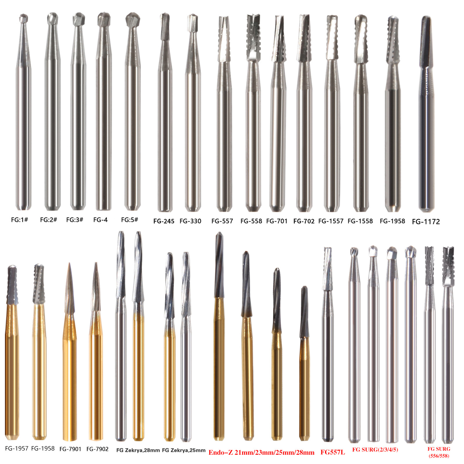 Dental Surgical/Regular 25mm/19mm Carbide Burs Friction Grip FG Pear Round Drill