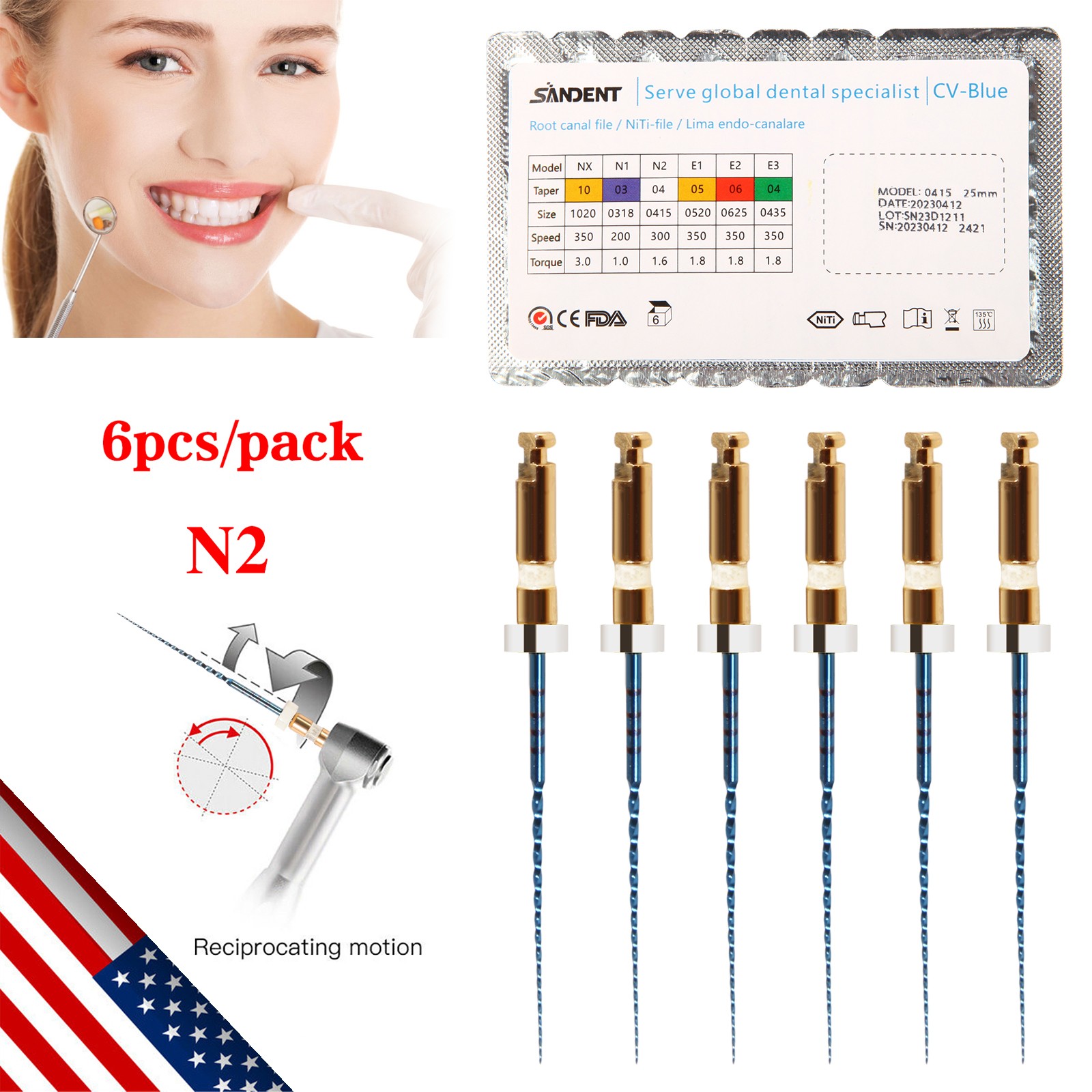6X Dental Endodontic Rotary Files Endo Root Canal File X-Pro Taper Files 25mm N2